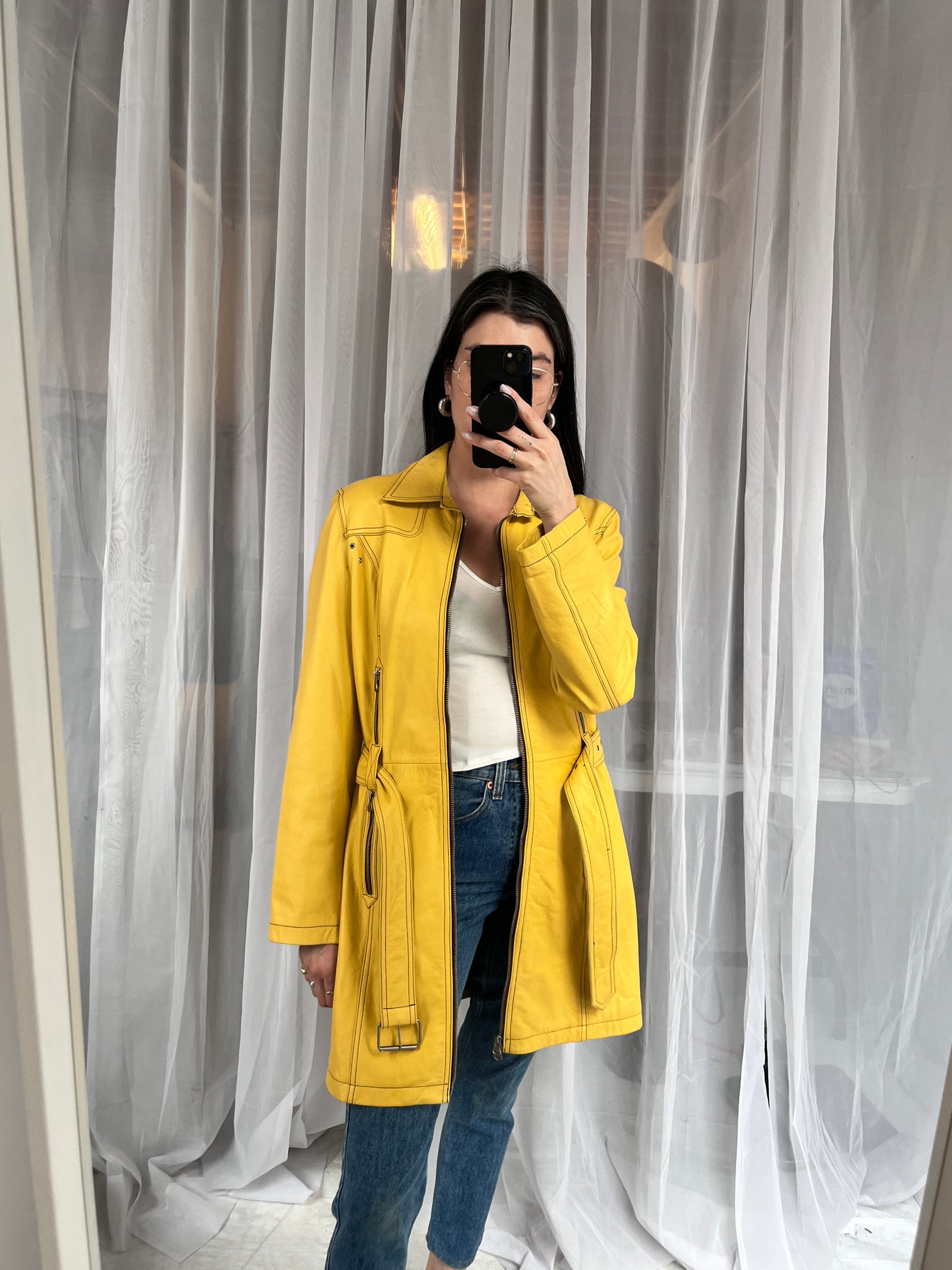 2000s butter yellow lambskin motorcycle coat