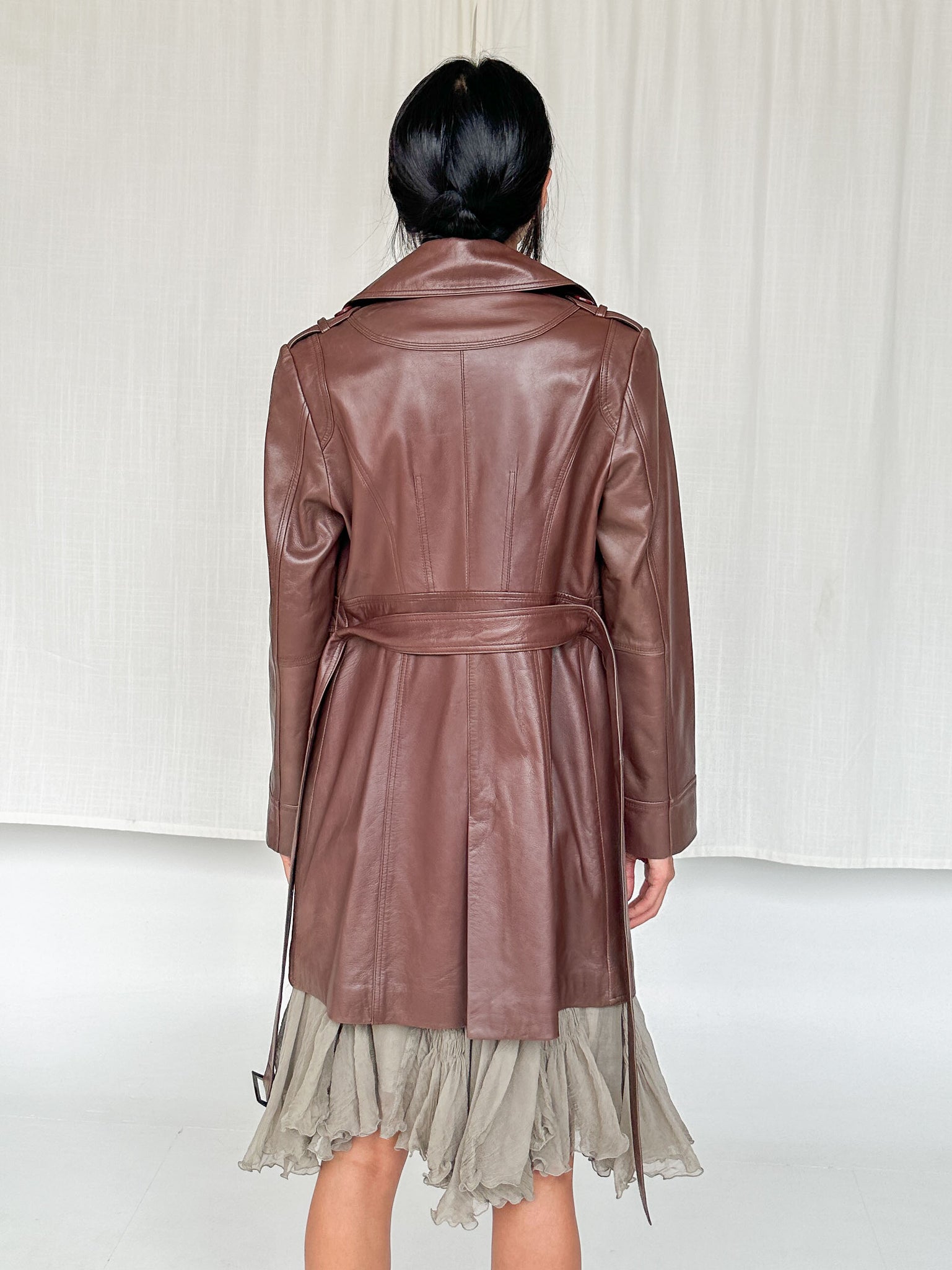 Brown Leather Wrap Coat (S-M)