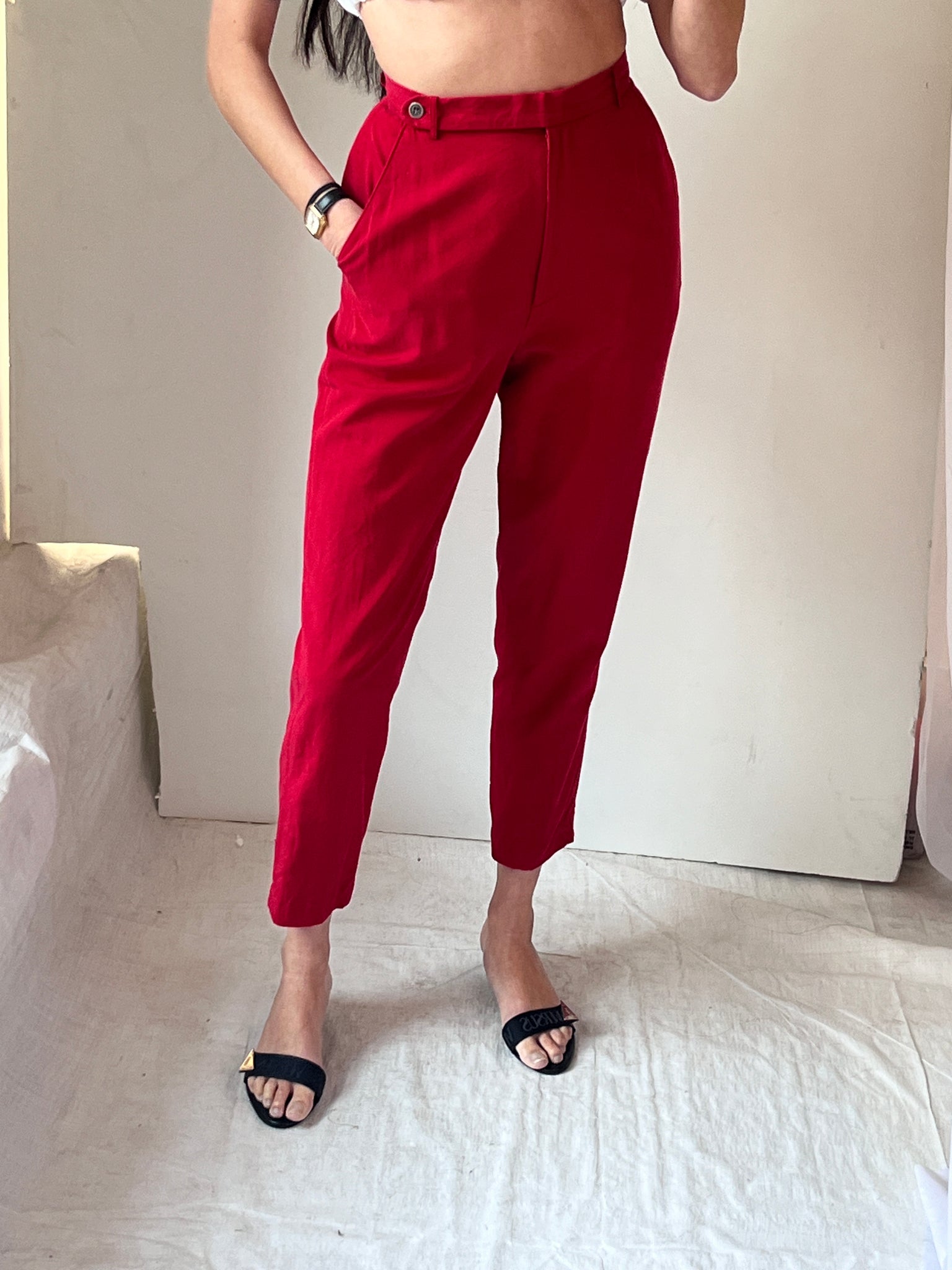 Tracy Reiss for Magaschoni Red Silk/Cotton Trousers