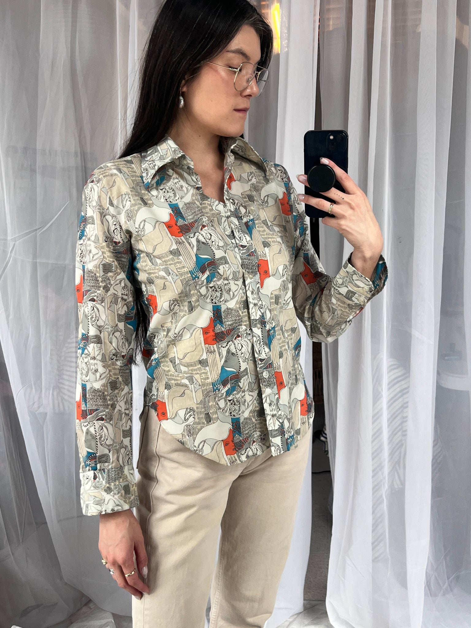 70s Psychedelic Print Button-Down Shirt