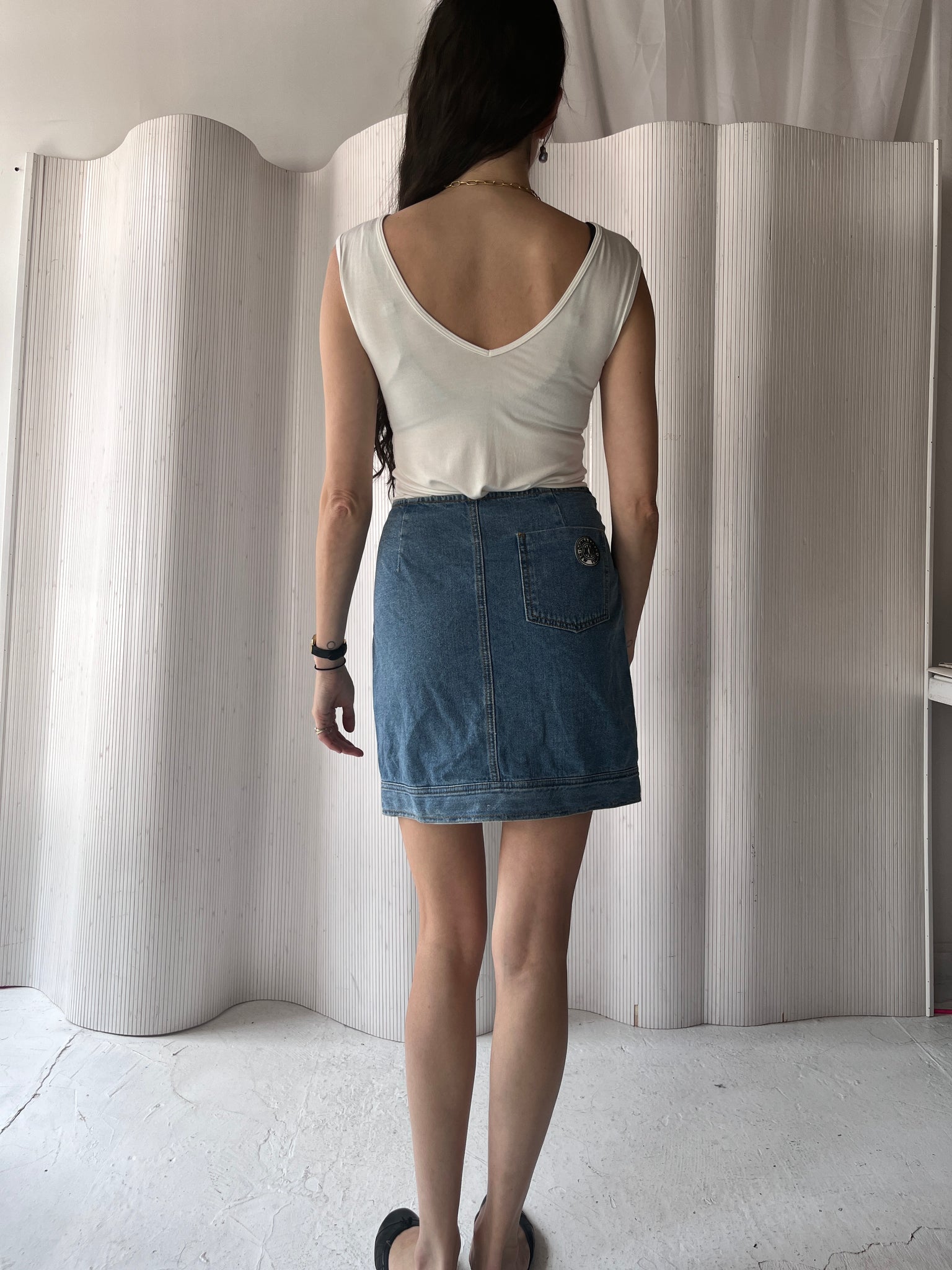 DKNY x Opening Ceremony denim tie skirt