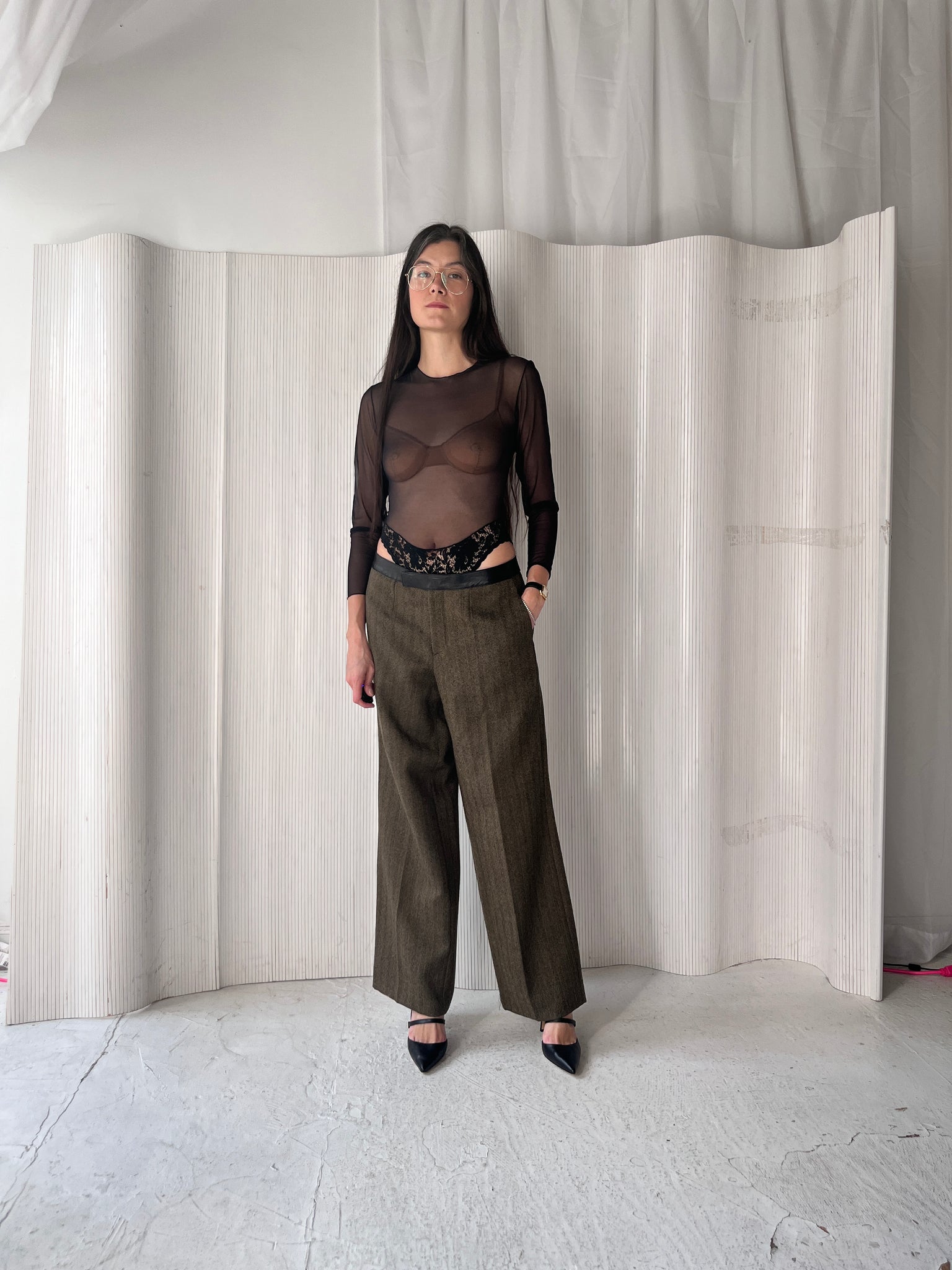 Gucci leather-trim tweed pants