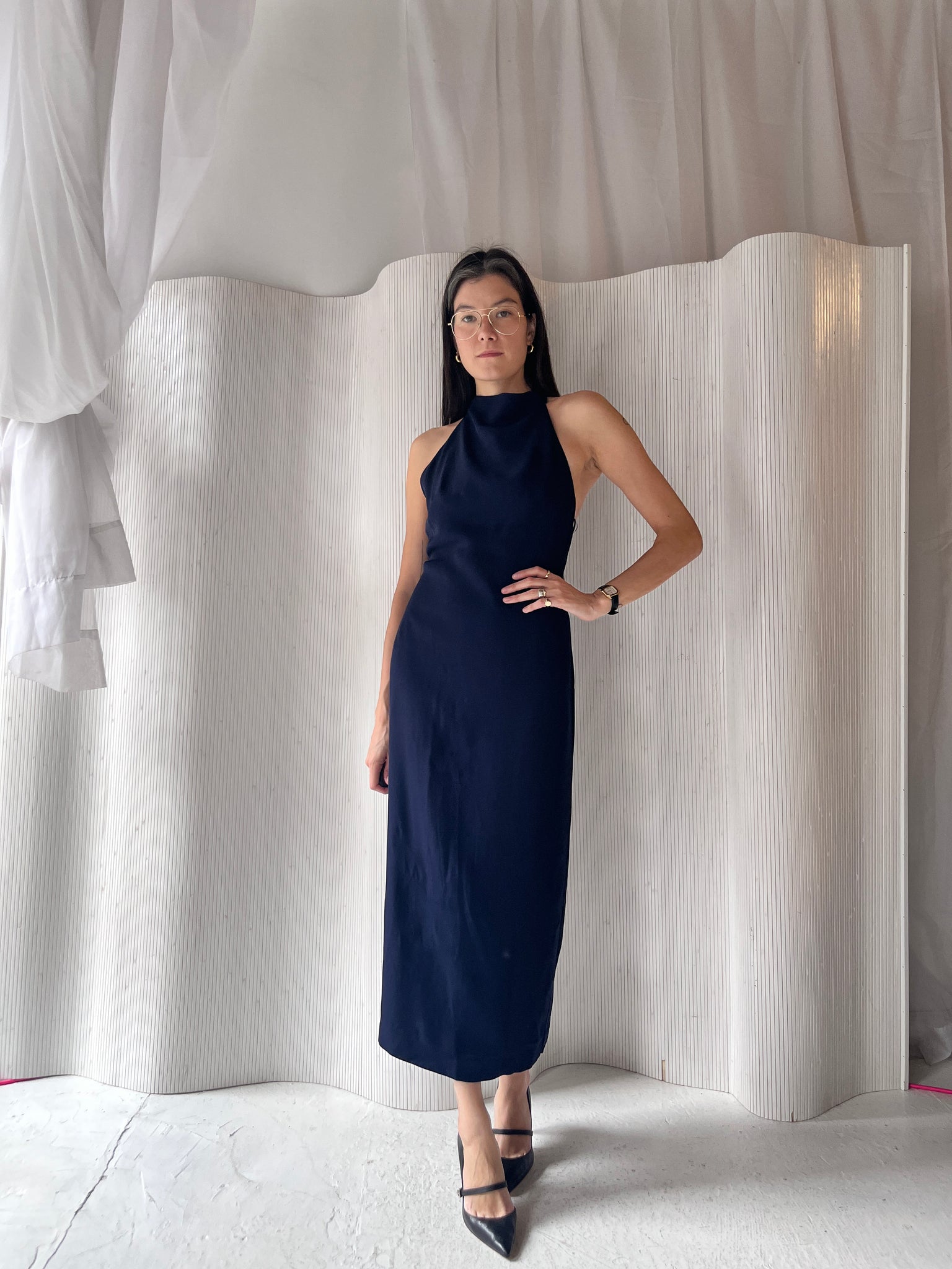 St Agni navy halter maxi dress