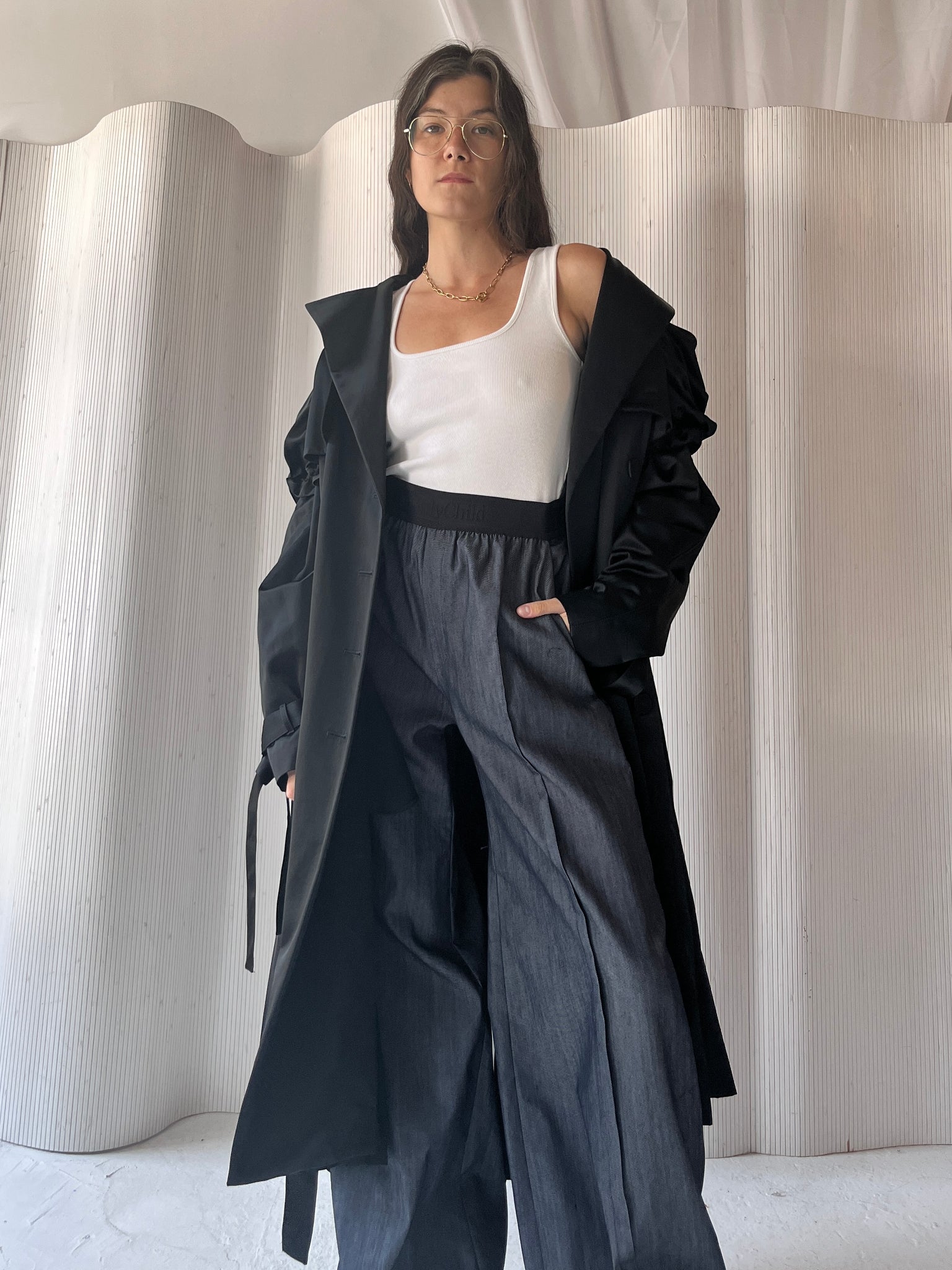 Black satin opera coat