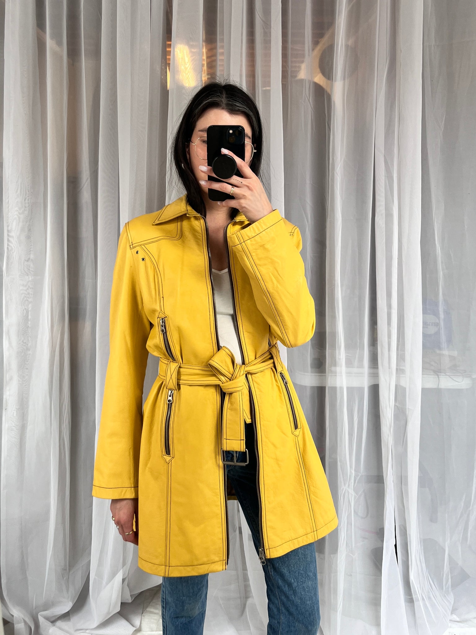 2000s butter yellow lambskin motorcycle coat