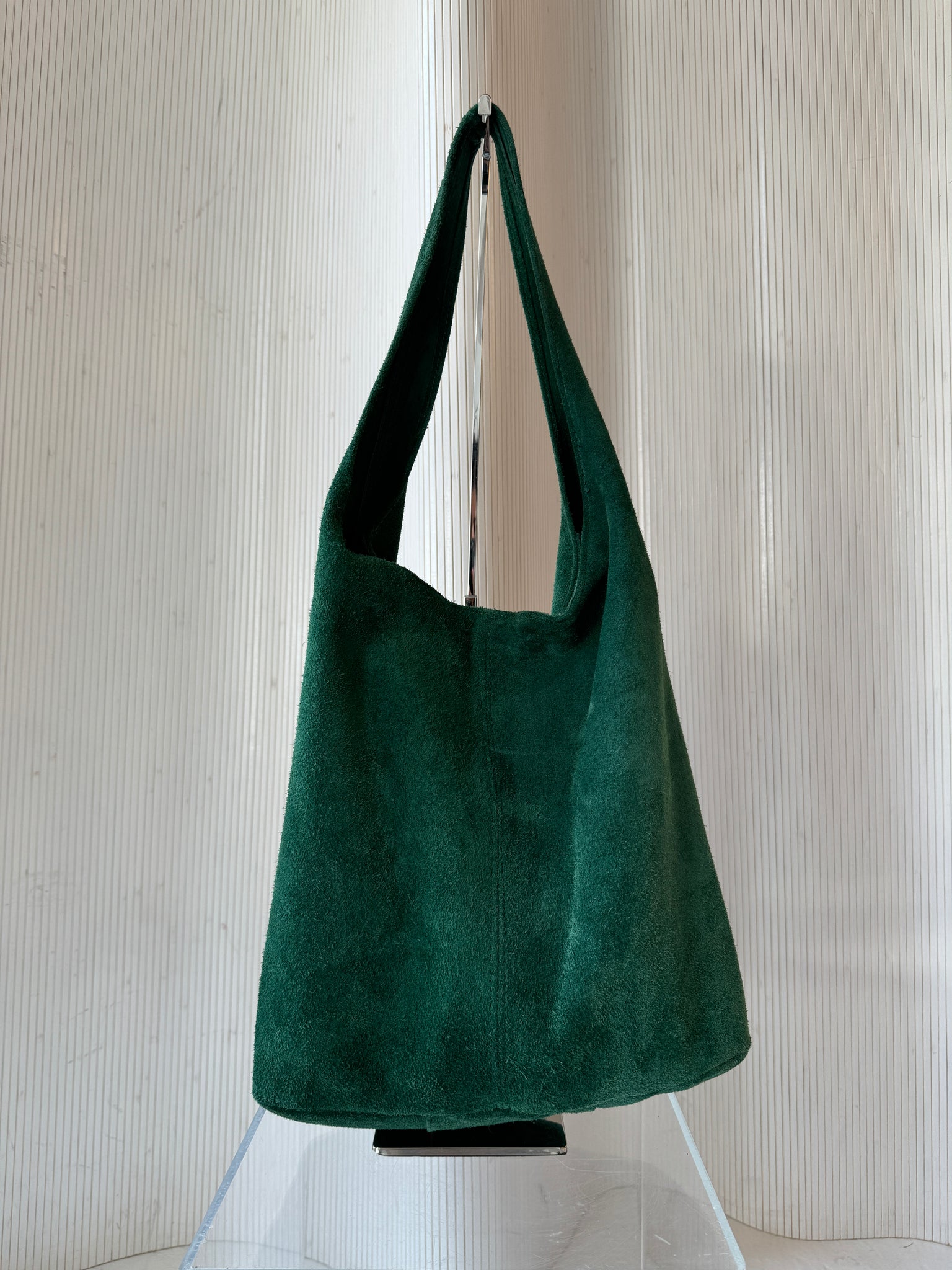 Handmade greek green suede hobo bag