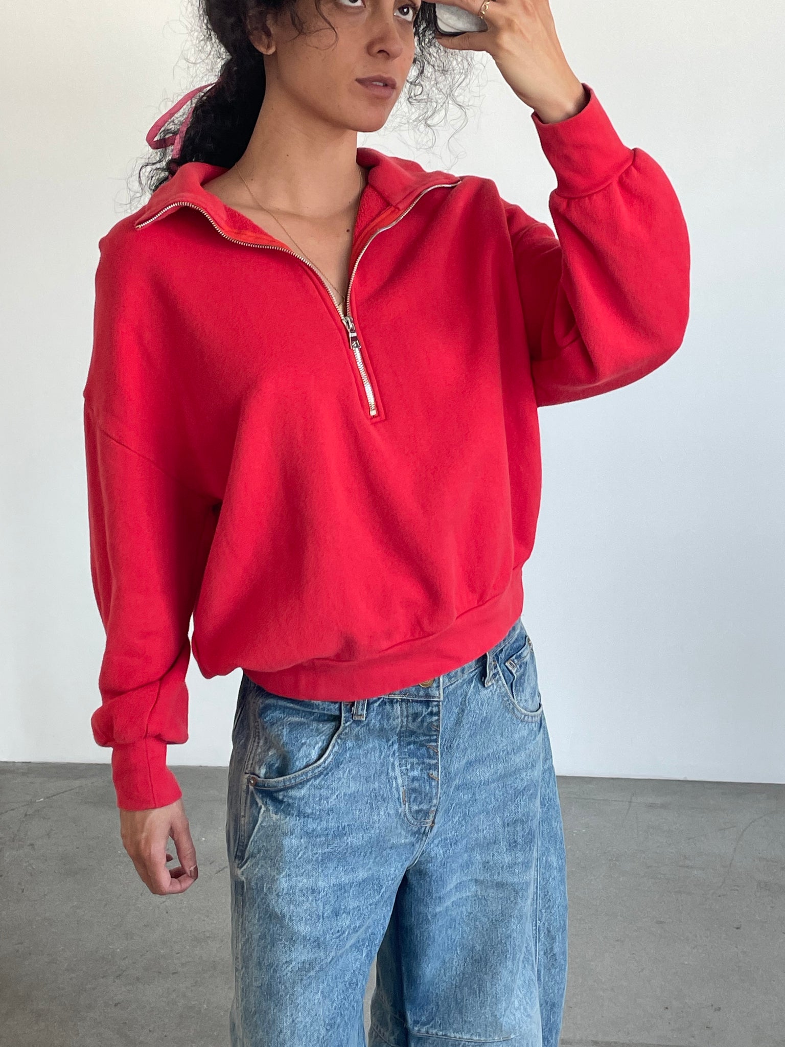 SM archive red zip sweatshirt