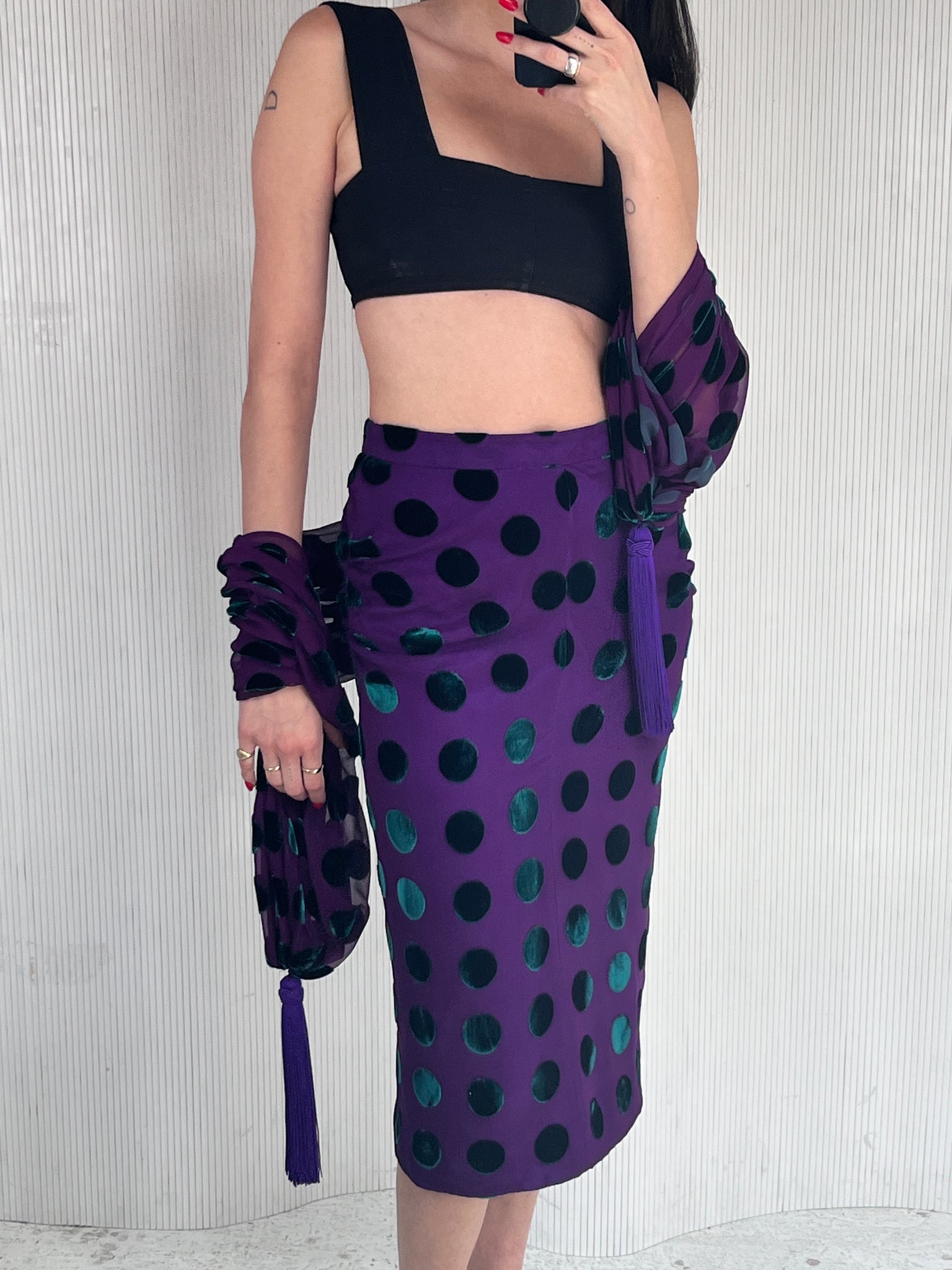 Giorgio Armani purple & green skirt & scarf set