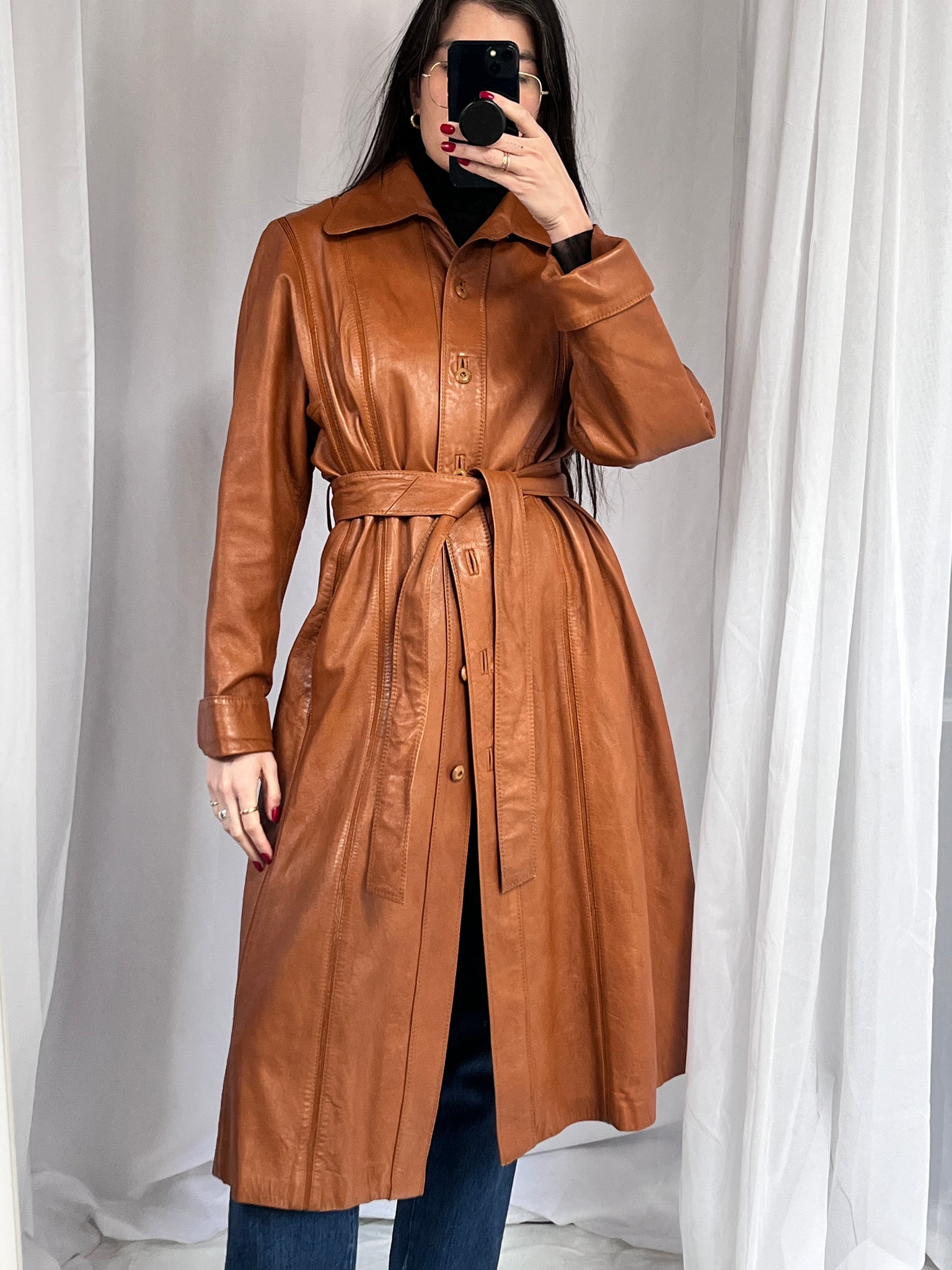 1970s Imperial leather trench with knit seams