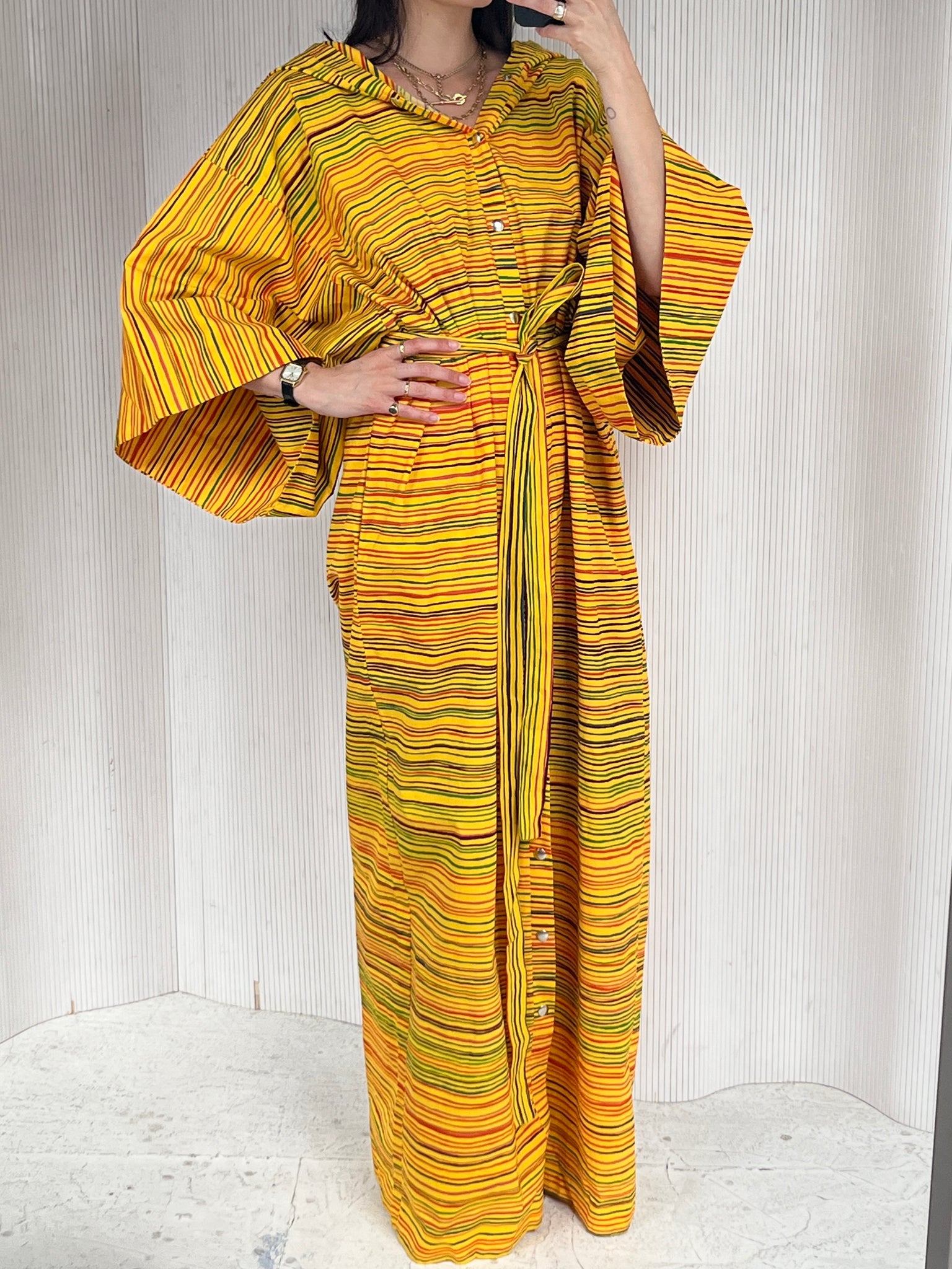 Yellow Hooded Marimekko Robe