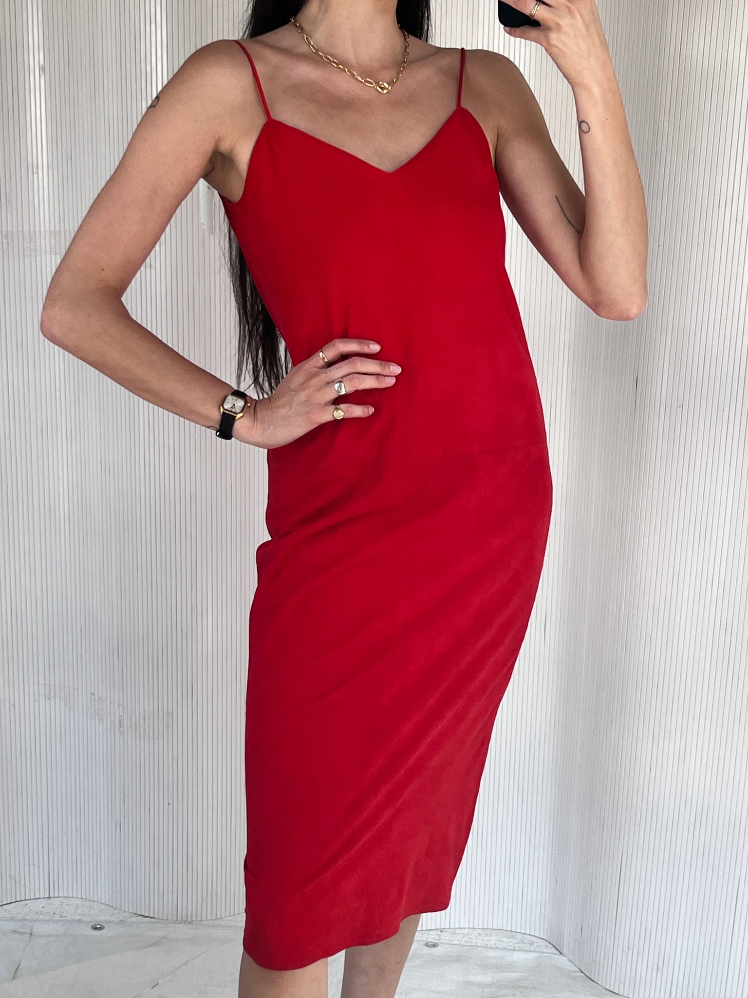 Vakko Red Suede Dress, S