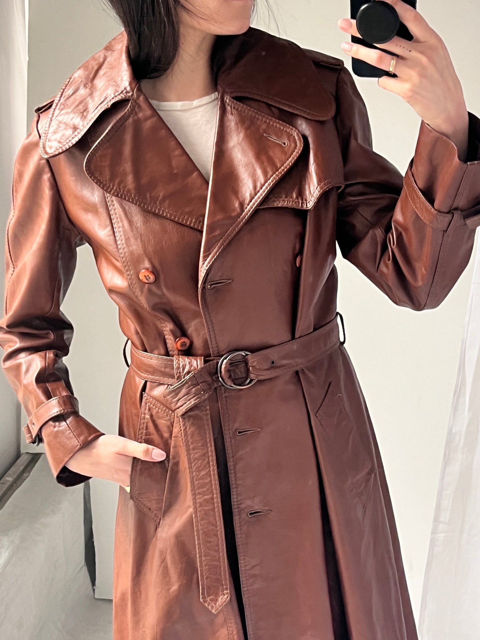 Brown Leather Trench Coat - Made in Uruguay