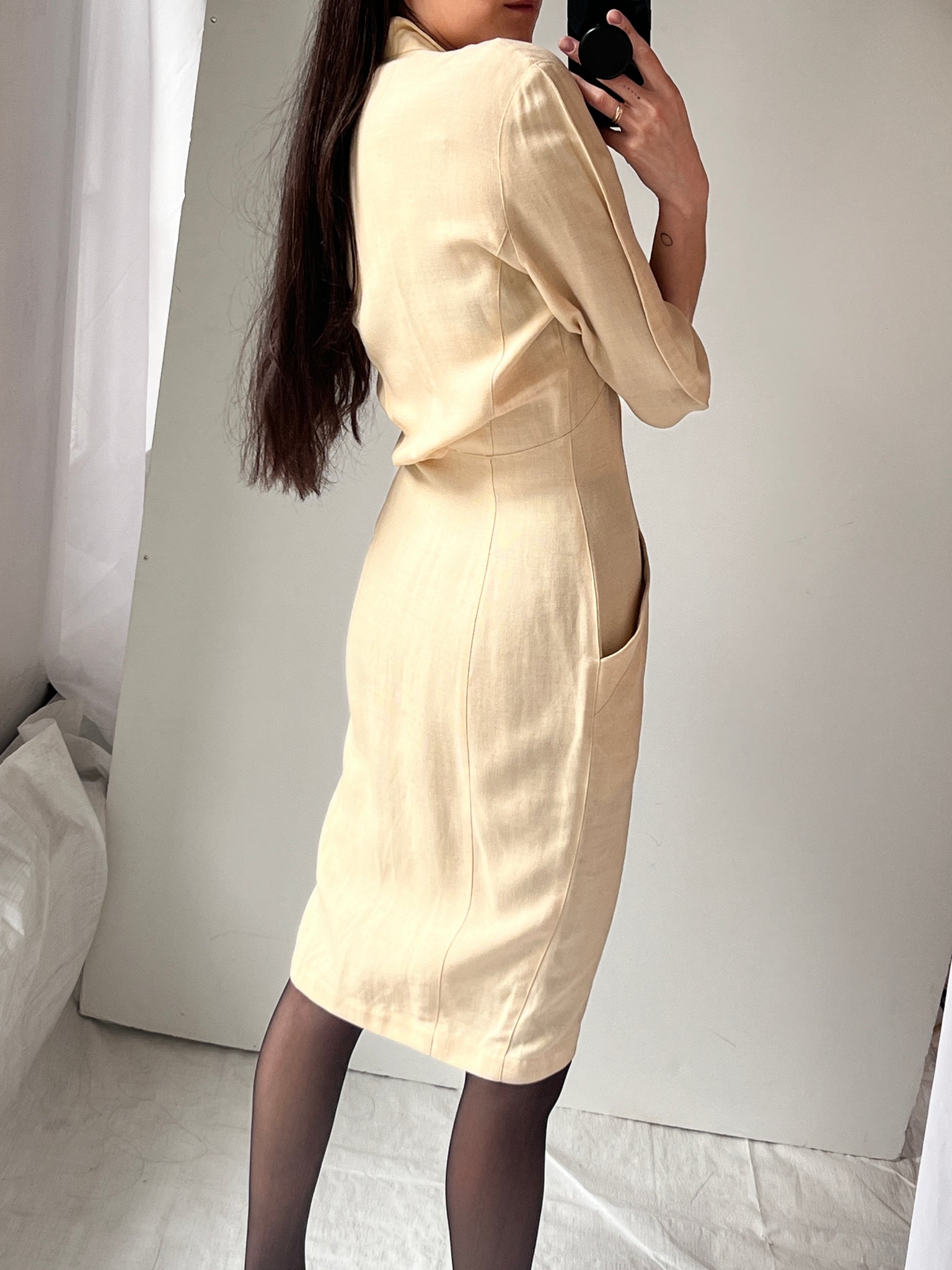 Vintage Thierry Mugler Yellow Dress with Pointed Collar