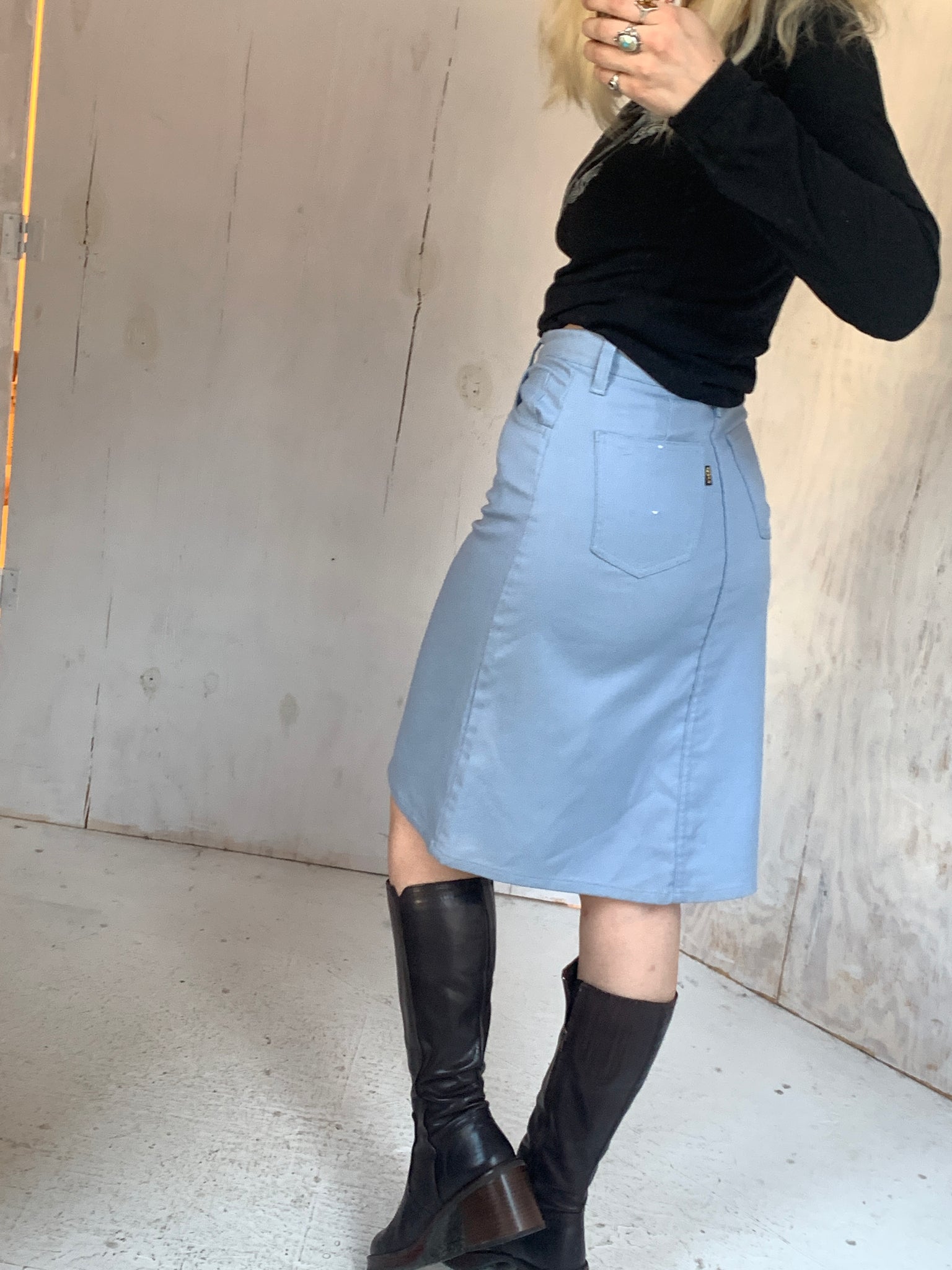 1960s Black Tab Levi’s Sky Blue Skirt