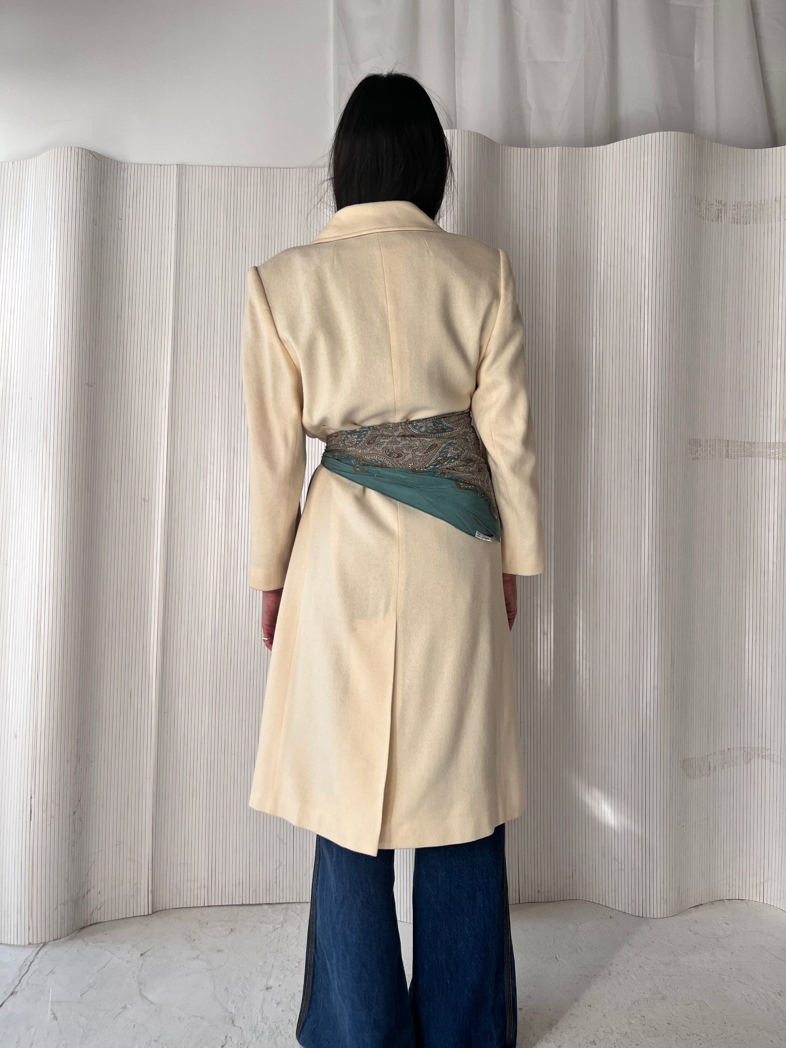 Cream wool long coat