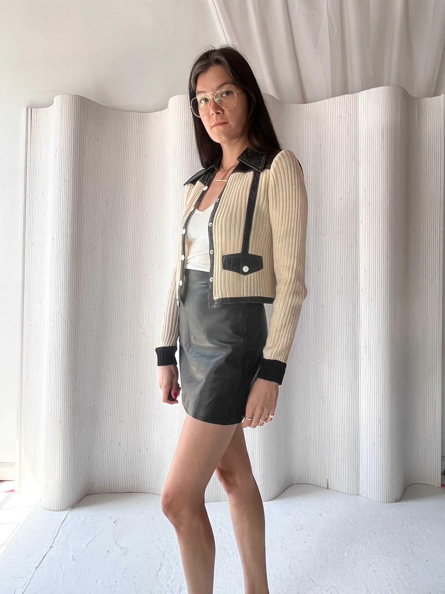 Knit and faux leather top