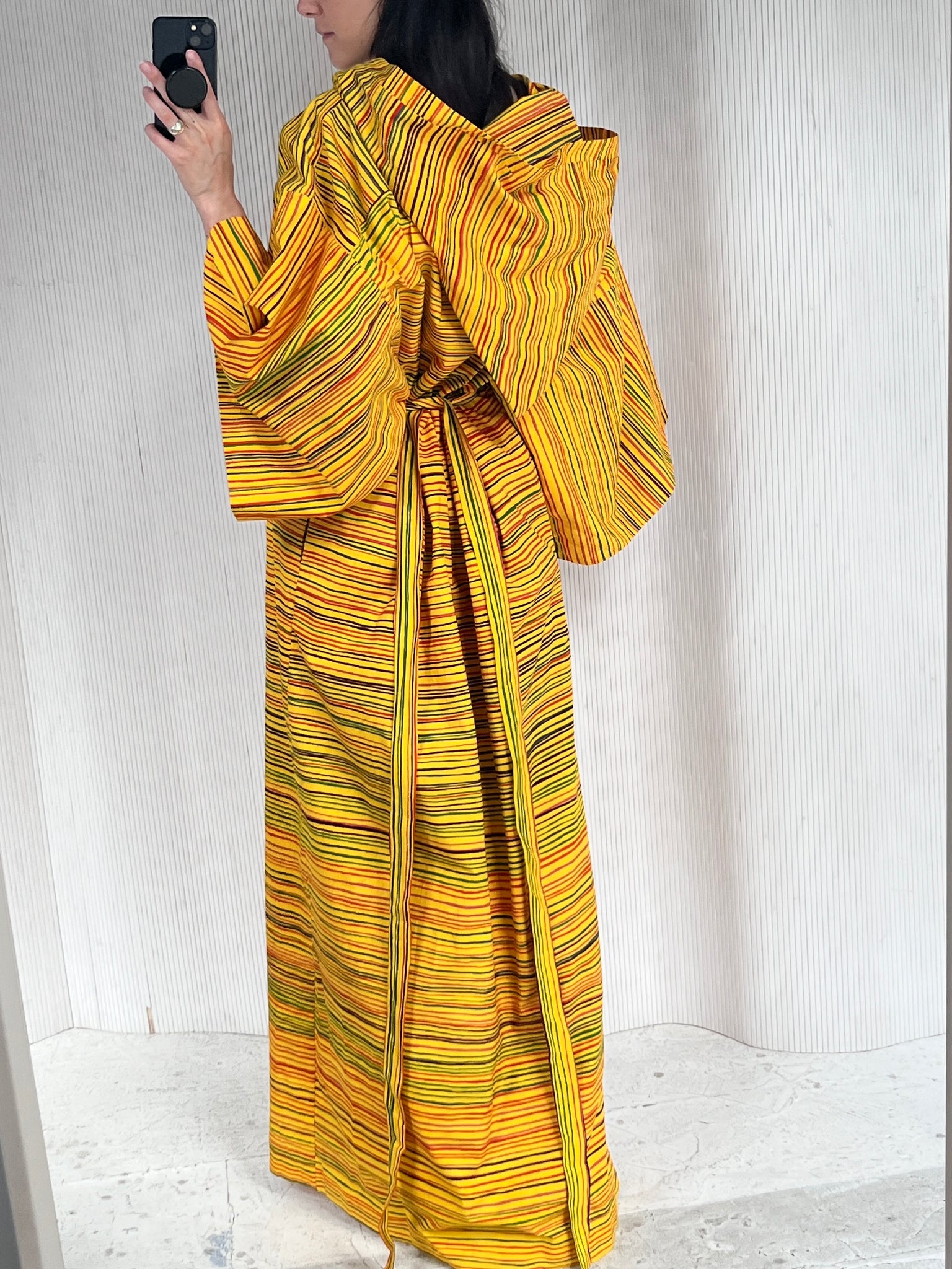 Yellow Hooded Marimekko Robe