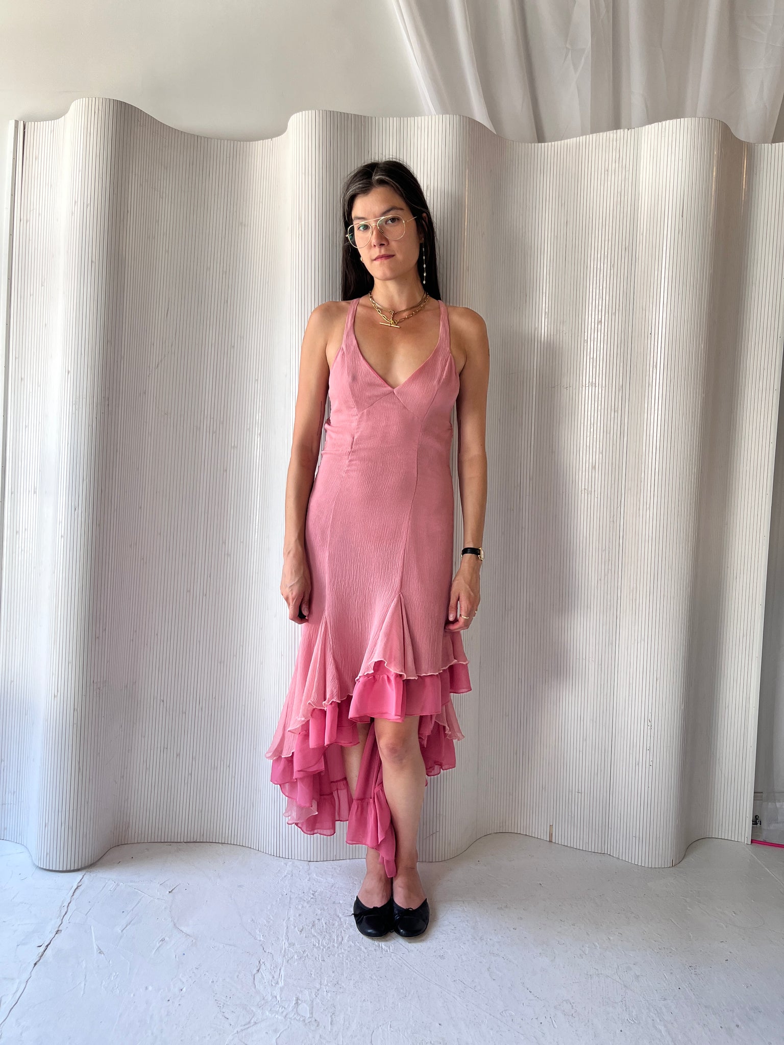 2000s Pink Silk Backless Dress