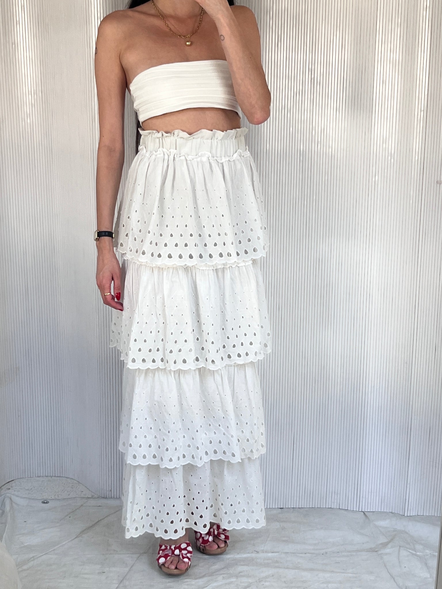 Handmade tiered eyelet skirt