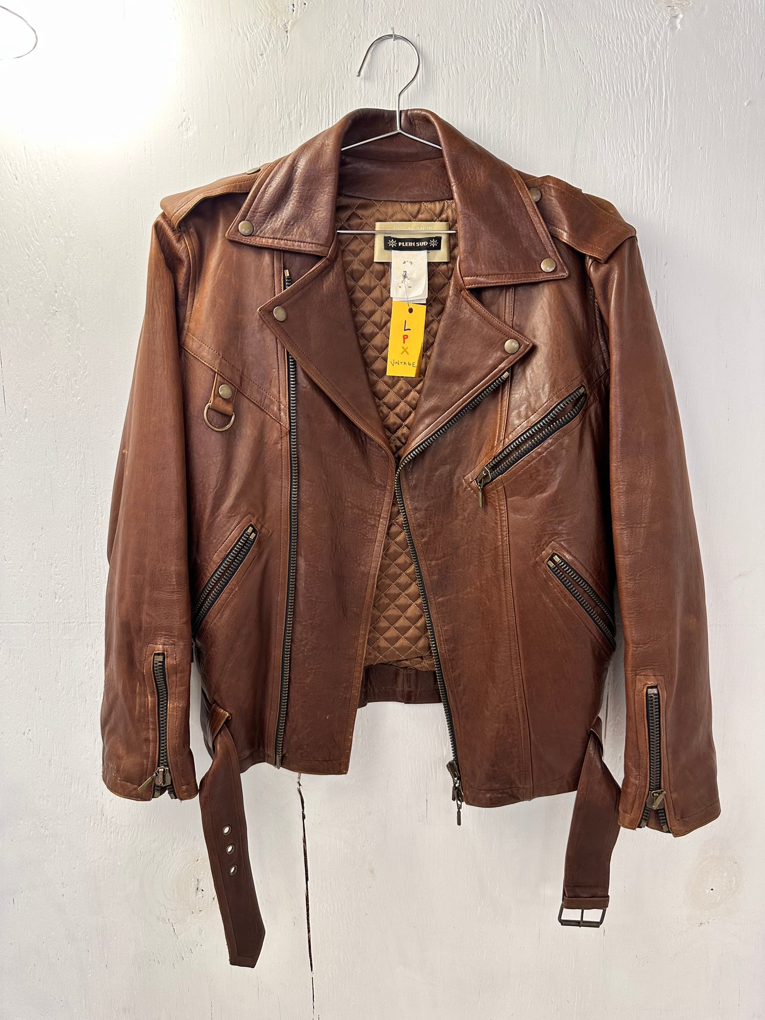 Brown Leather Plein Sud Motorcycle Leather Jacket
