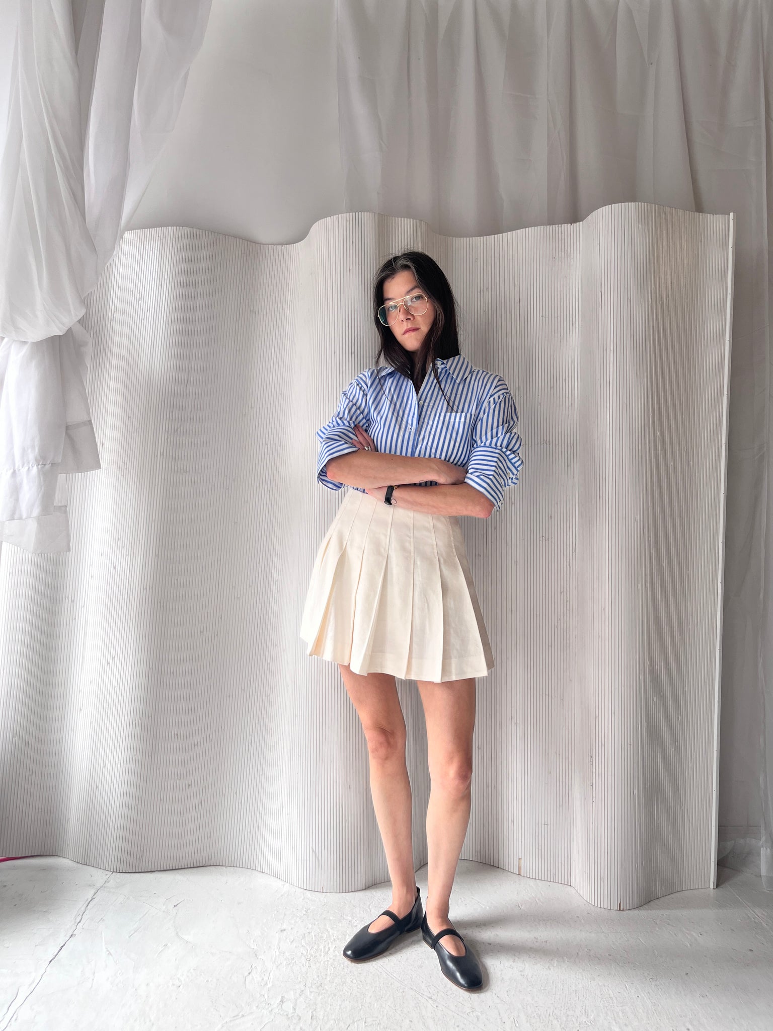 White linen tennis skirt