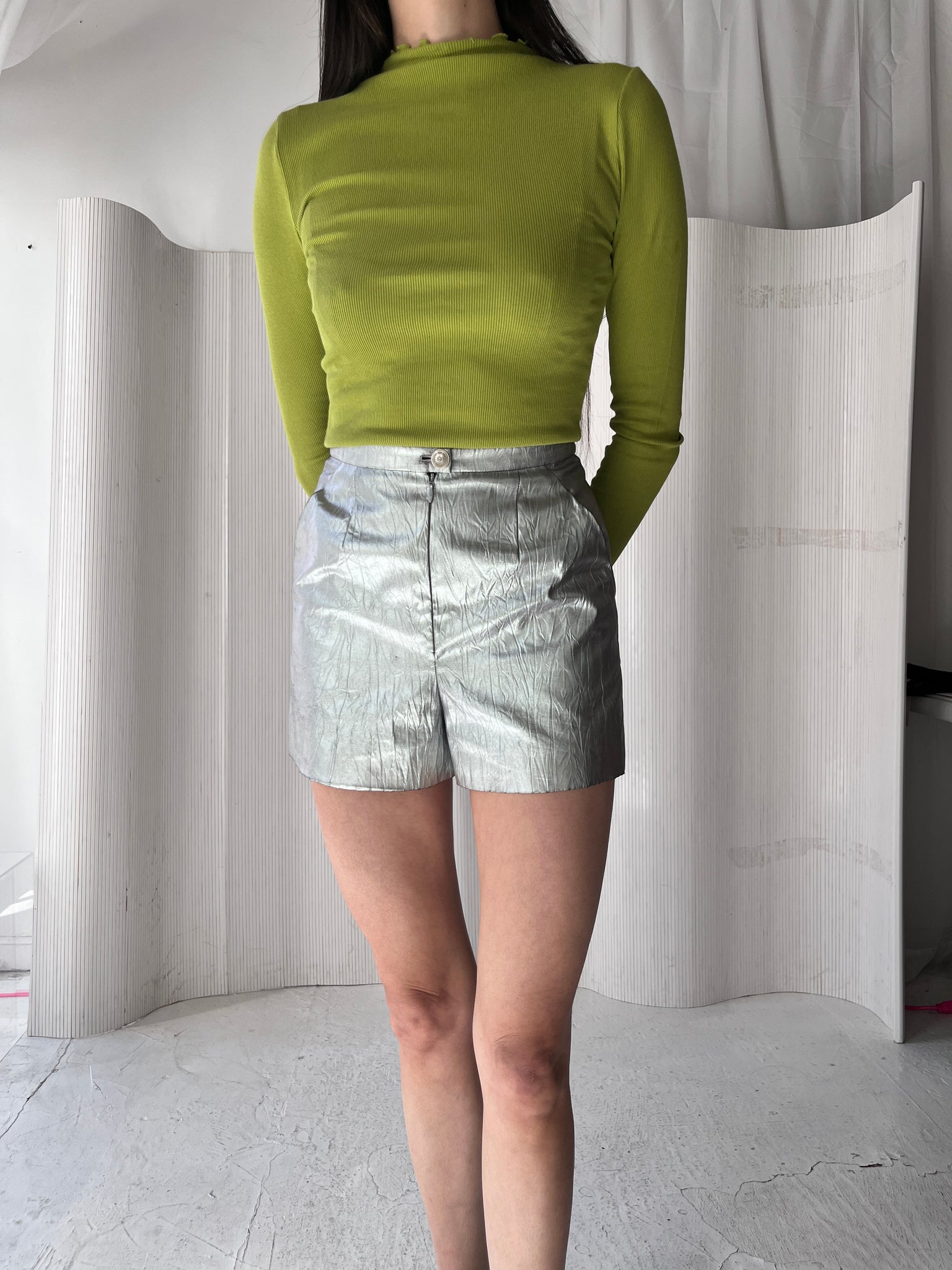 Chanel Silver Metallic  High Waist Shorts