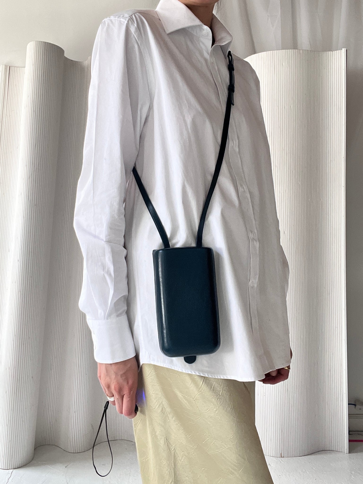 Lemaire teal molded leather bag