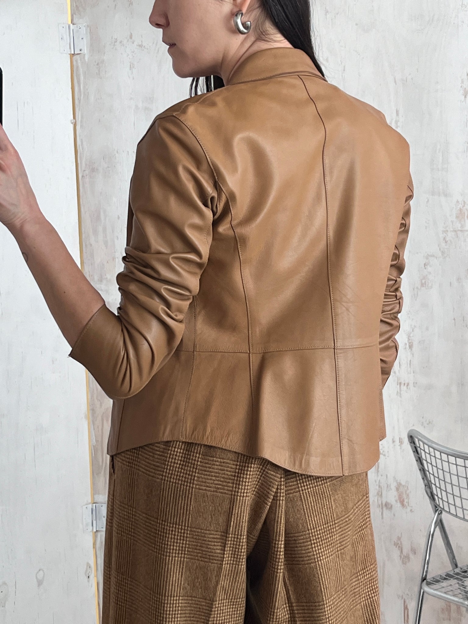 Soft Anne Klein tan leather shirt