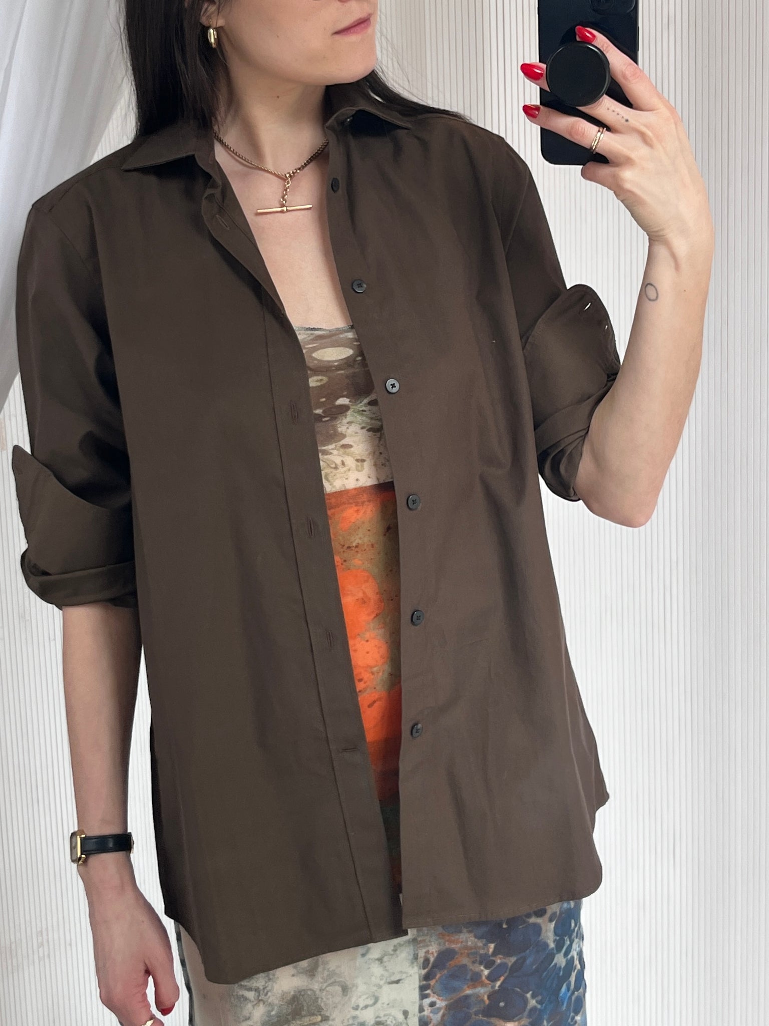 Brown boyfriend shirt