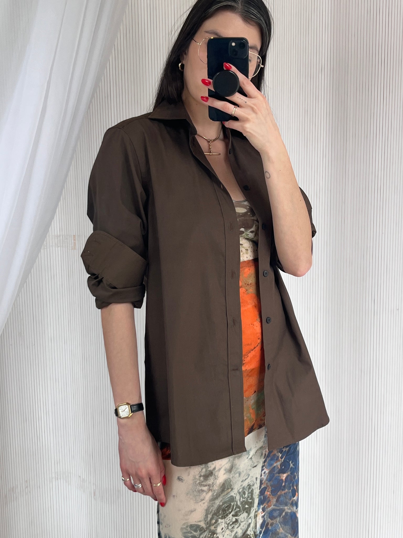 Brown boyfriend shirt