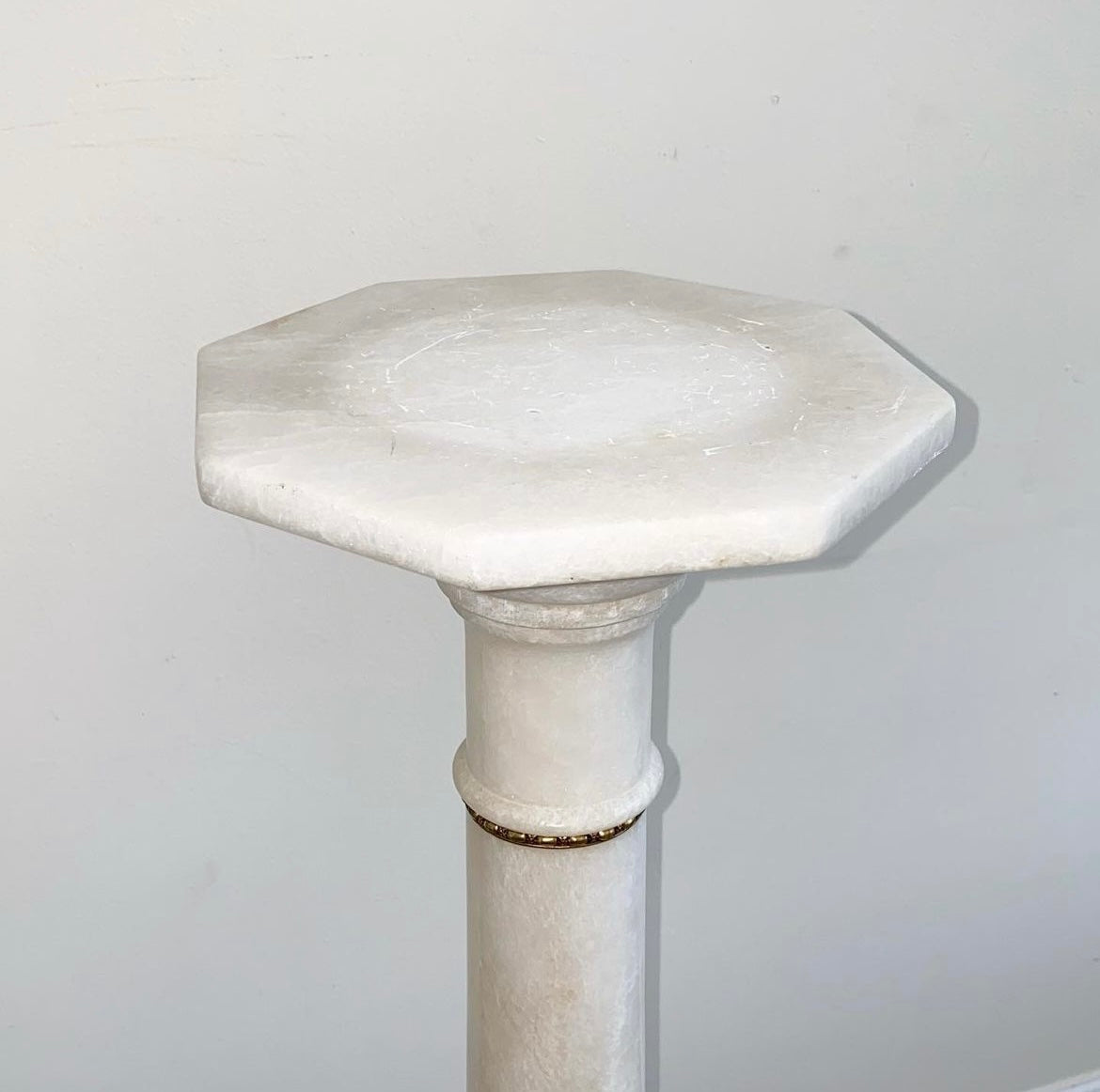 Vintage carved white marble pedestal with gold etching