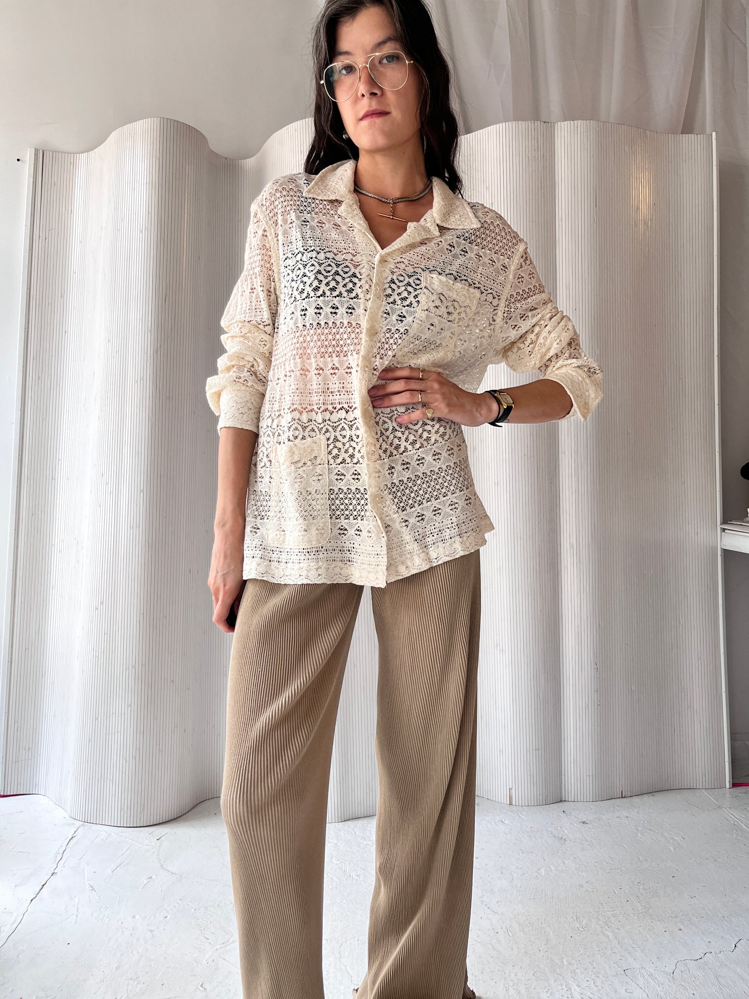 Bode cream crochet shirt