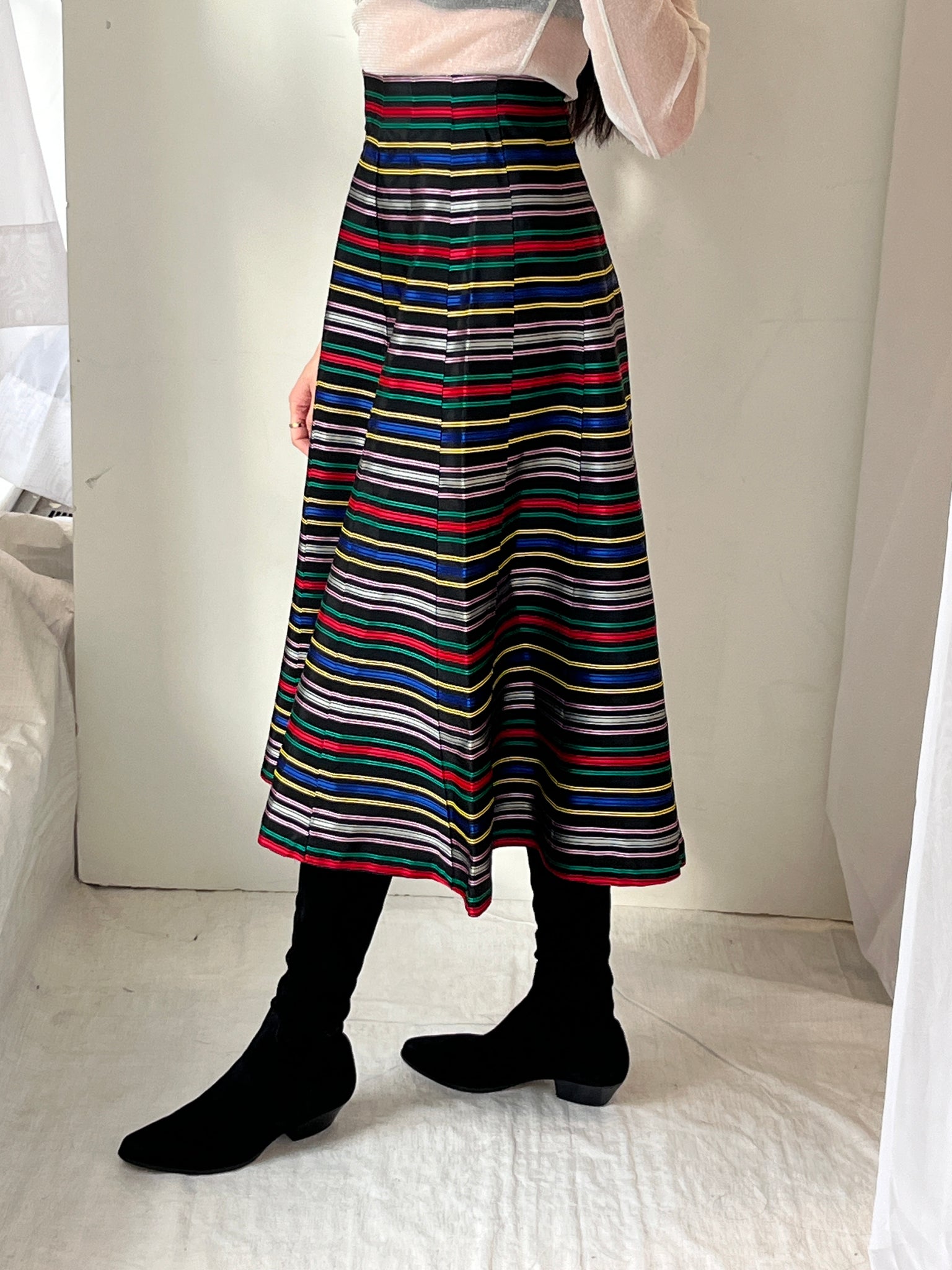 High Waisted Midi Multicolor Ribbon Skirt