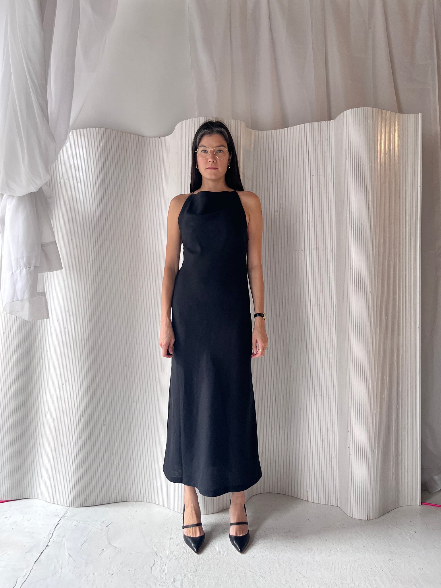 Faithful black linen halter dress