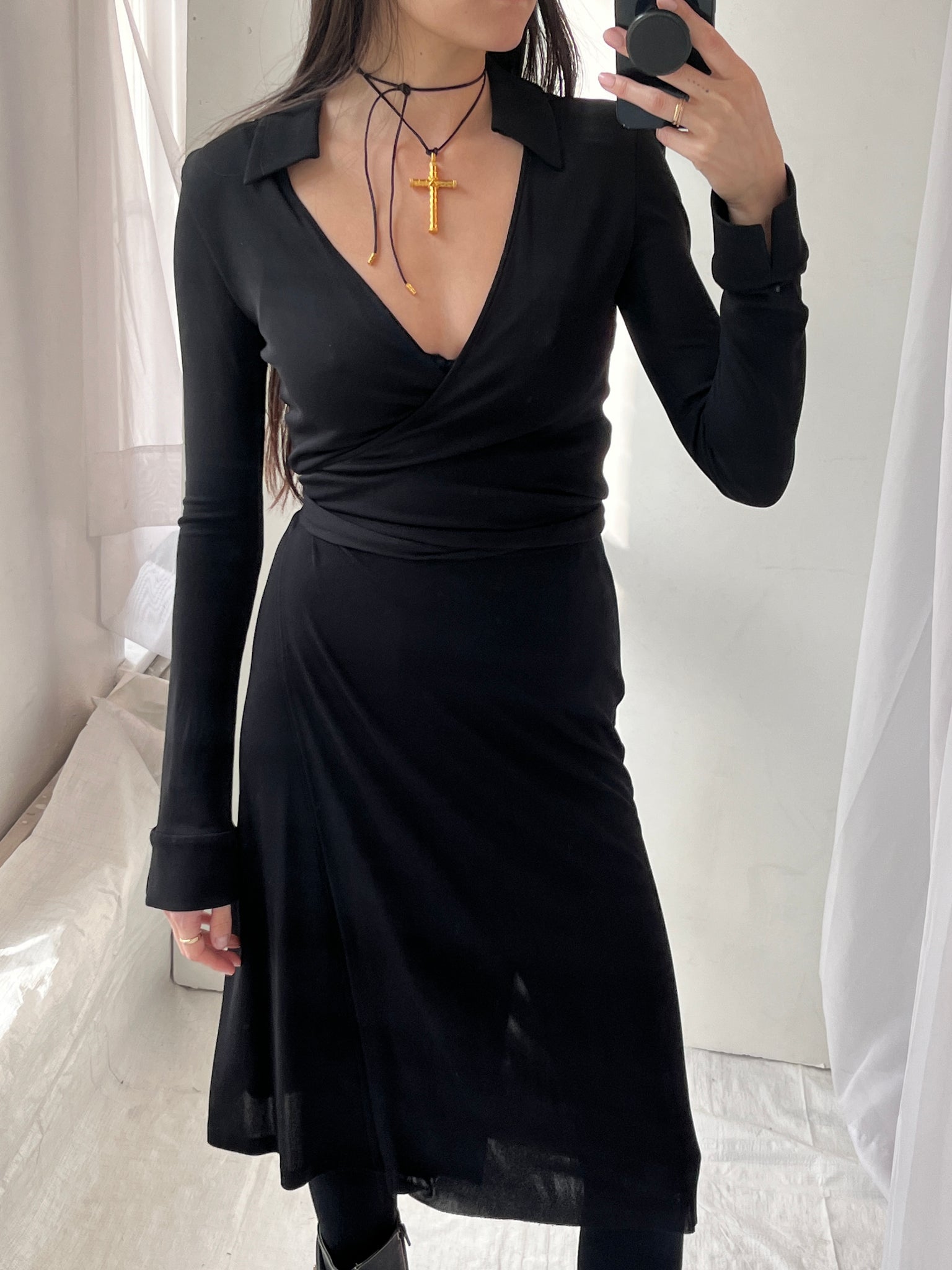 Iconic DVF Black Wrap Midi Dress