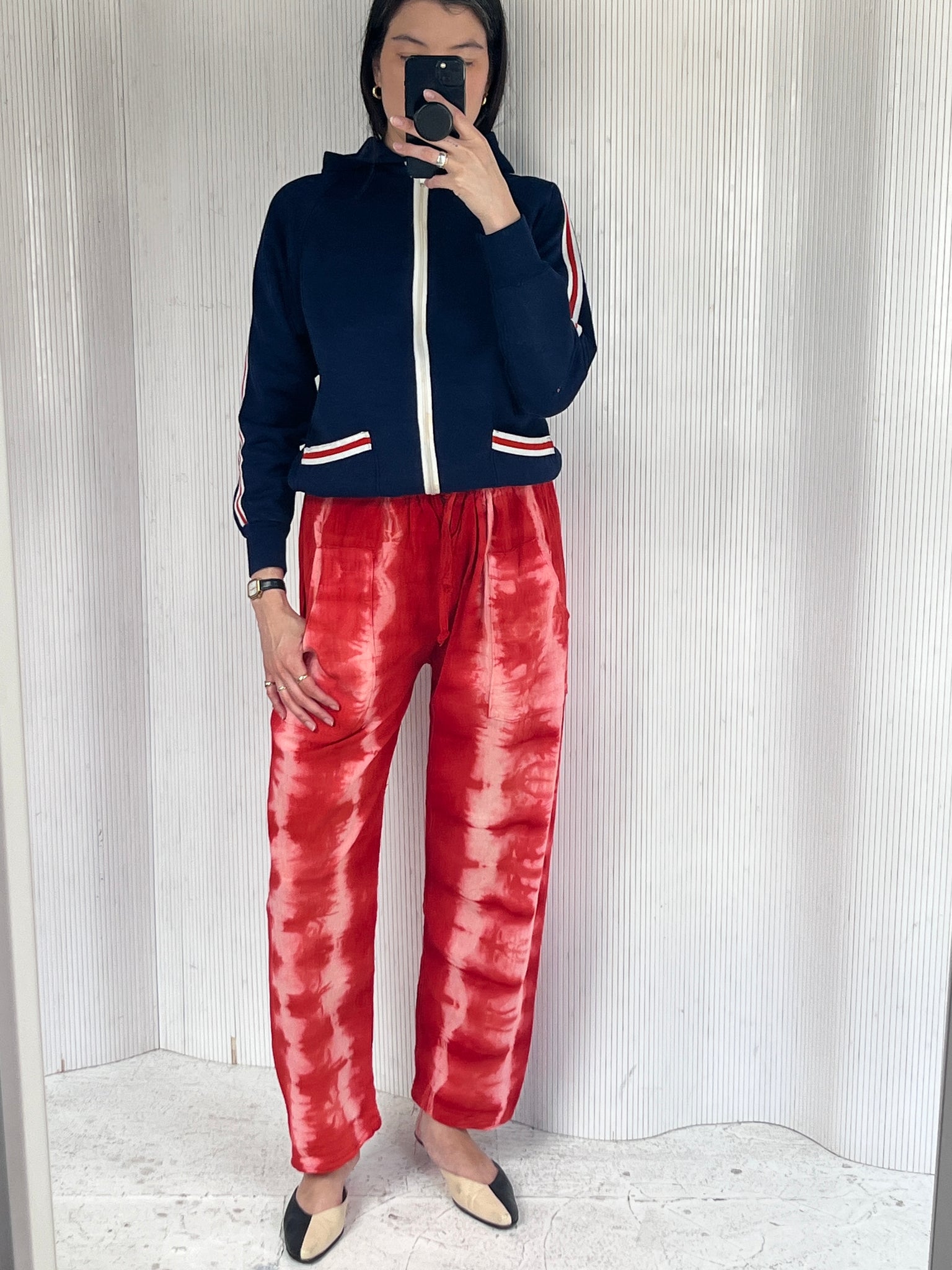 Red tie dye drawstring pant