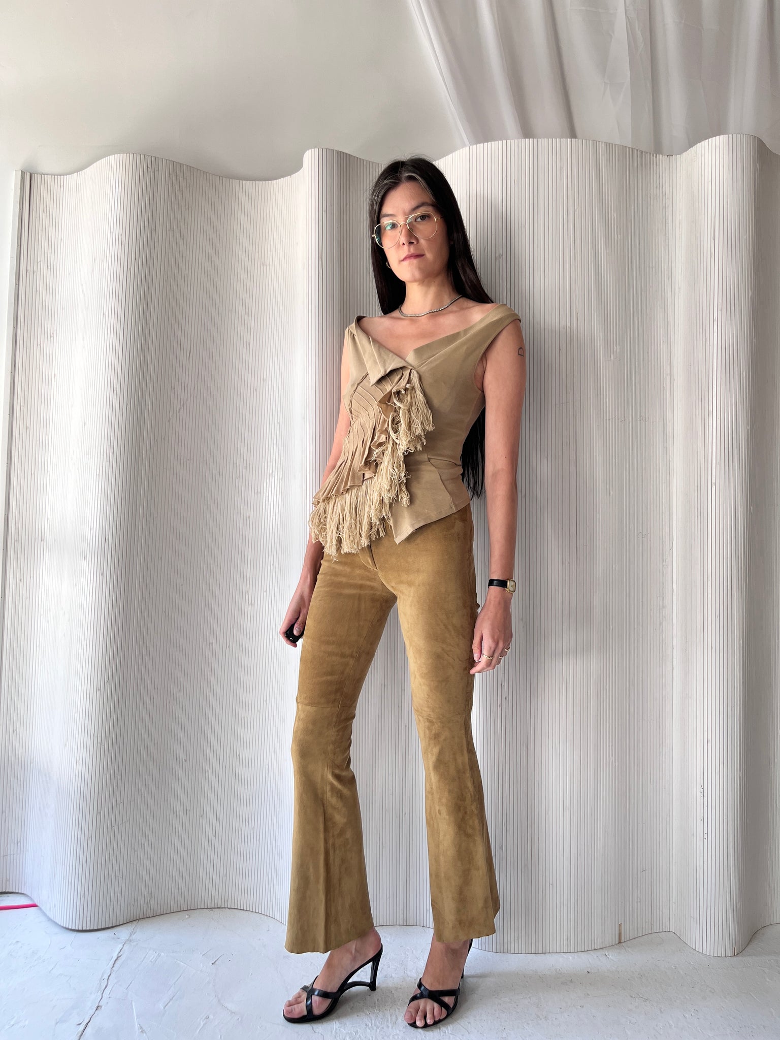 Plein Sud 2000s Camel Leather Pants