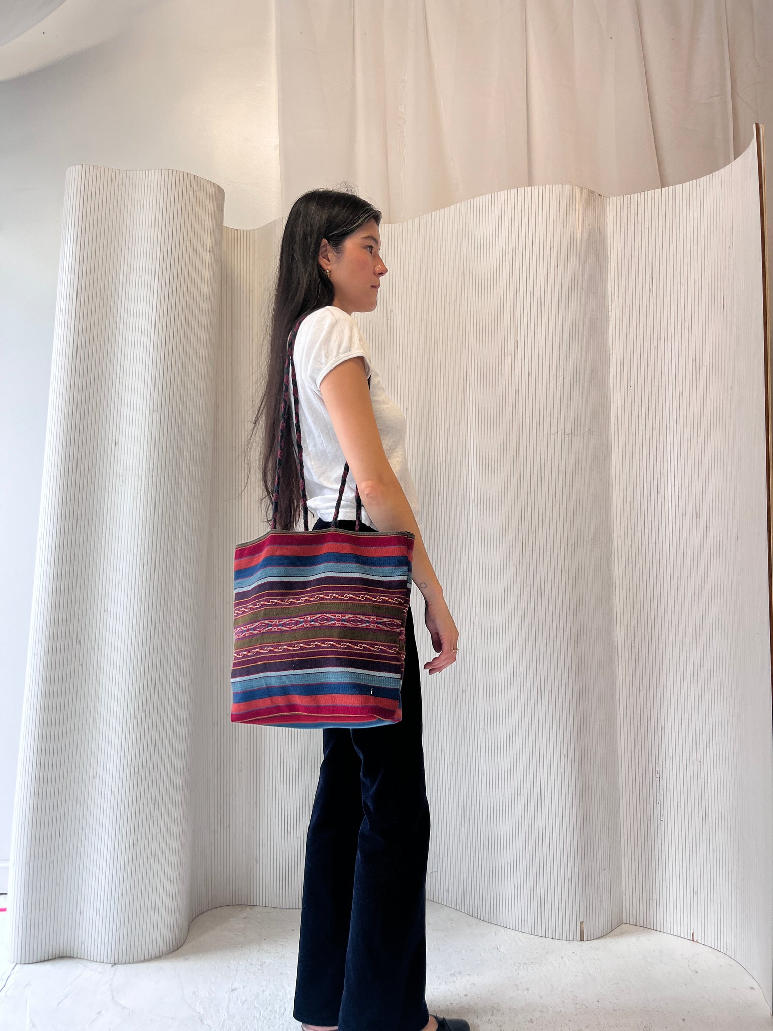 Multicolor woven tote bag