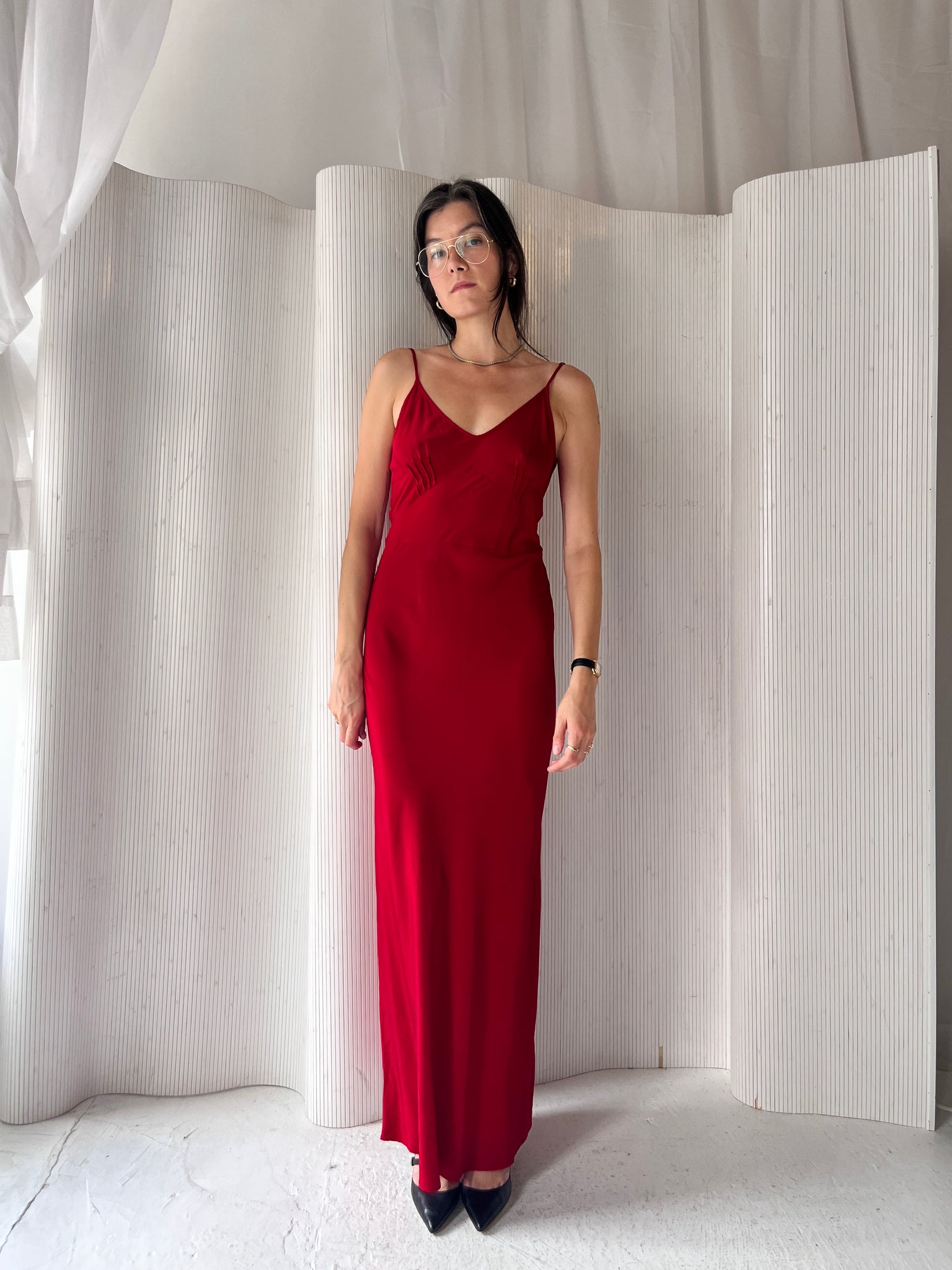 Marle red silk slip dress