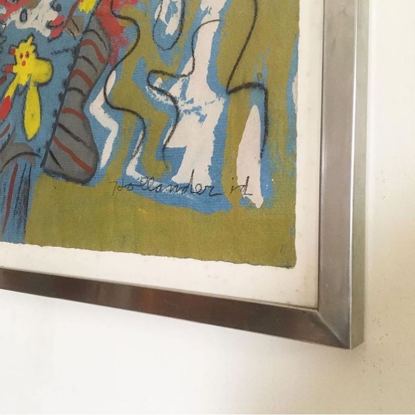 Irwin Hollander 1960s original work framed — mixed media on parchment