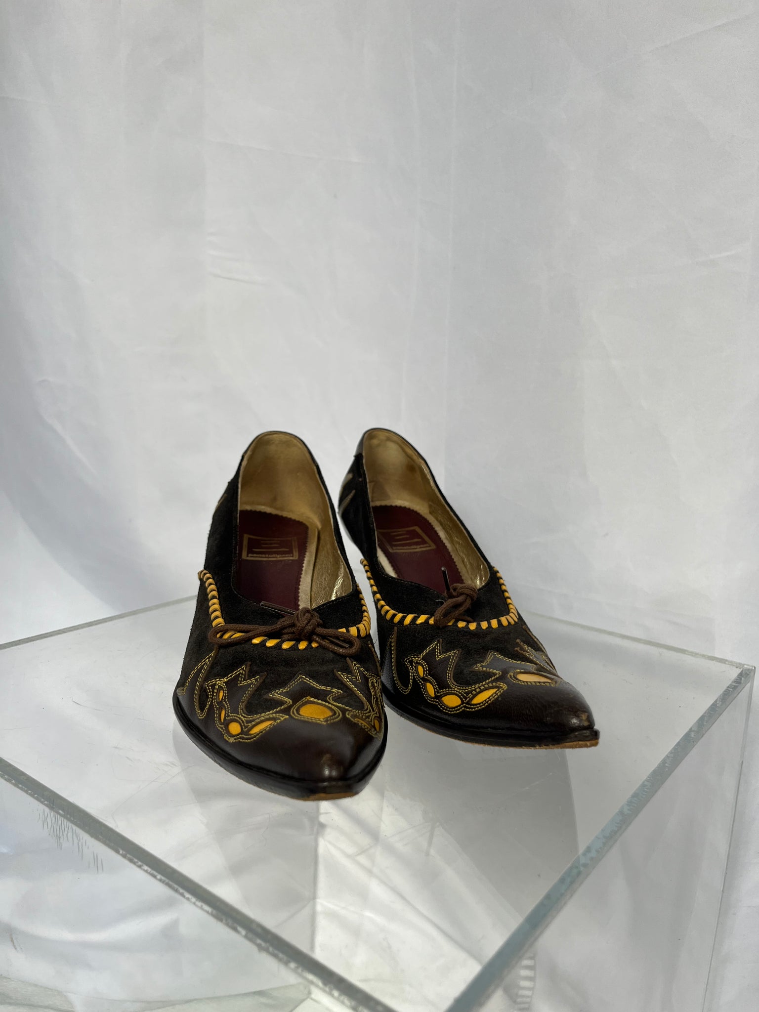 Brown And Yellow Cowboy Shoe