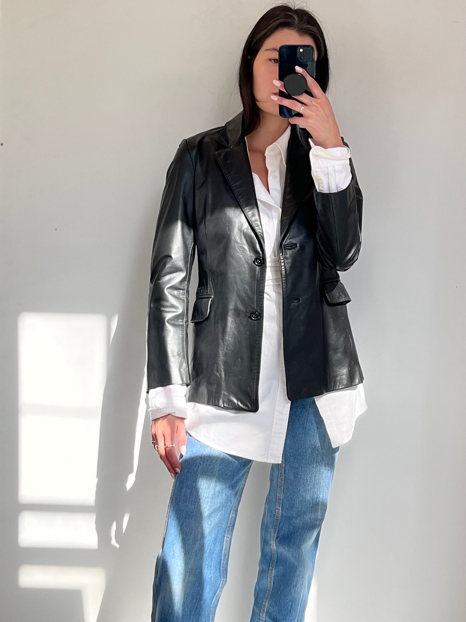 Black Italian leather blazer