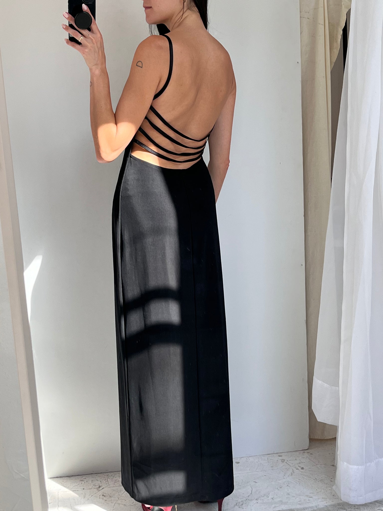 Black strappy backless gown
