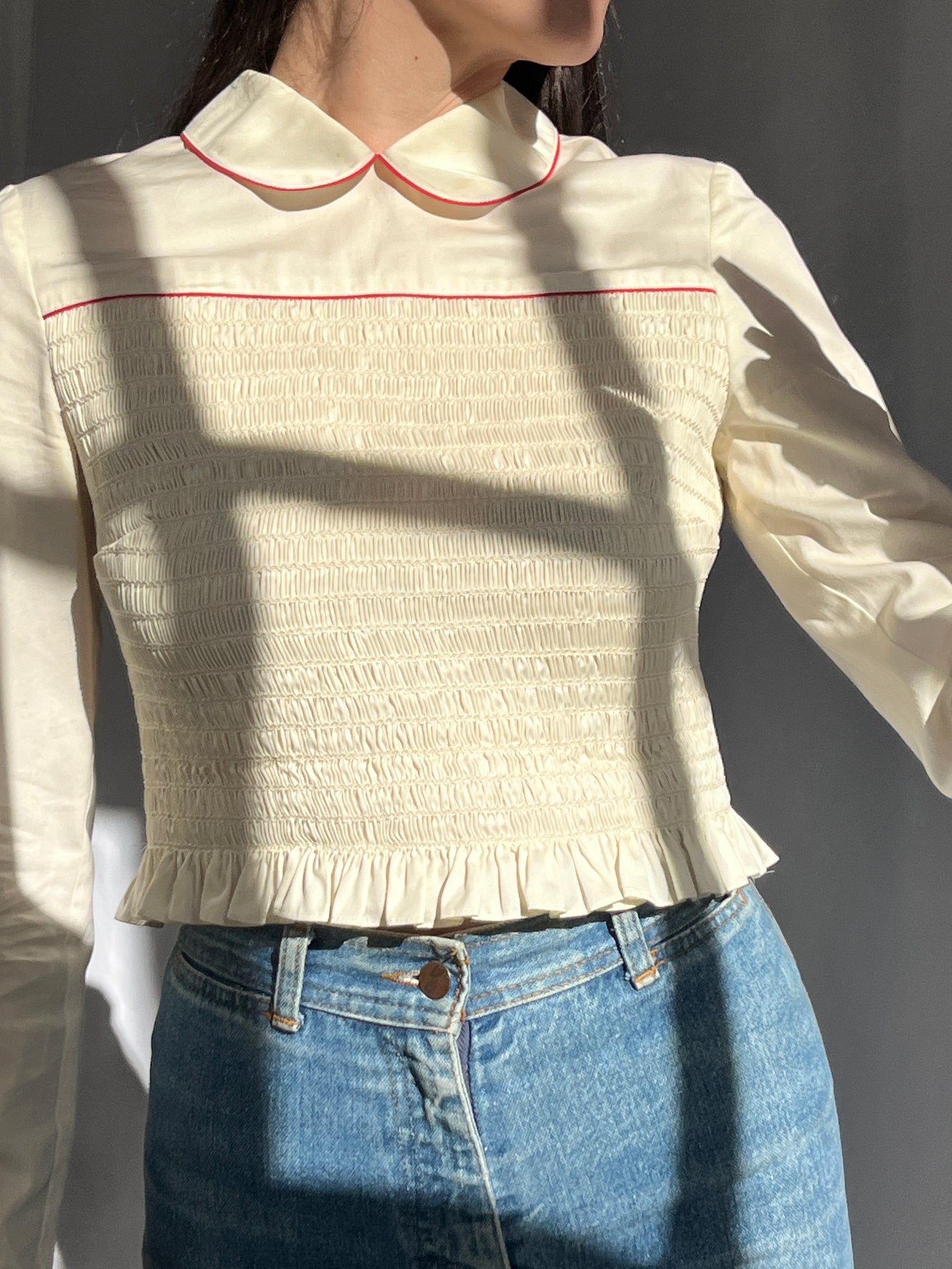 Miu Miu S/S 2017 long sleeves smocked blouse
