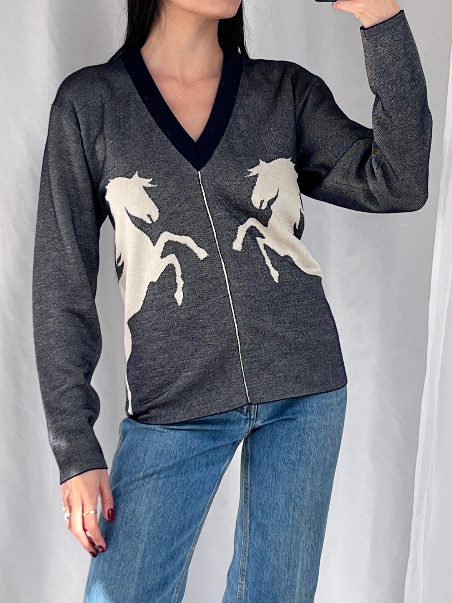Chloe horse print batwing long sleeves sweater
