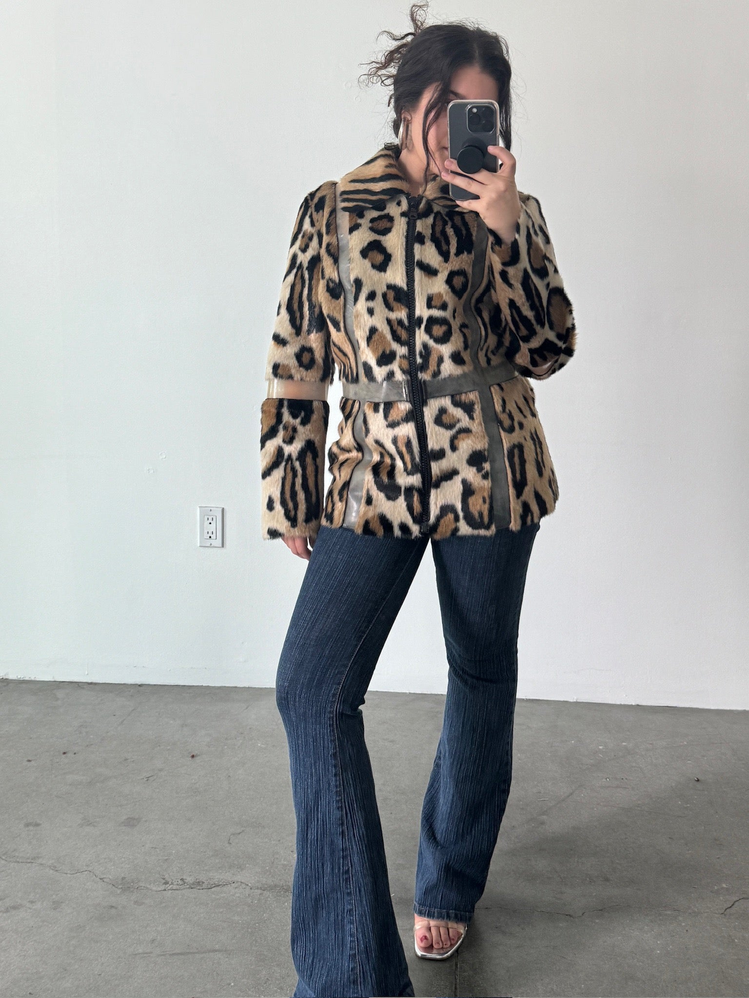 Alberto Makali Leopard Coat with Clear Panels