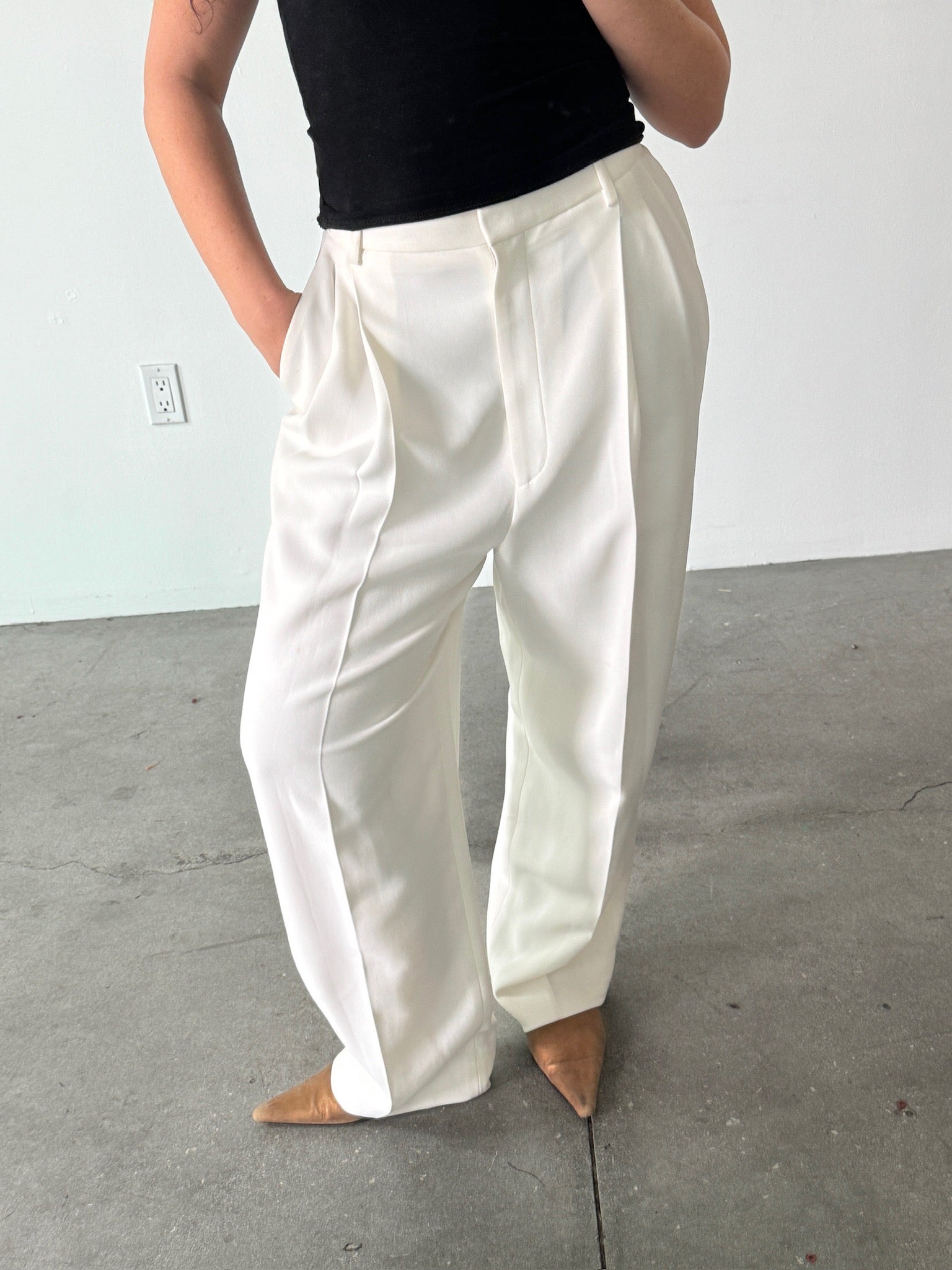 The Row White Pleated Trousers