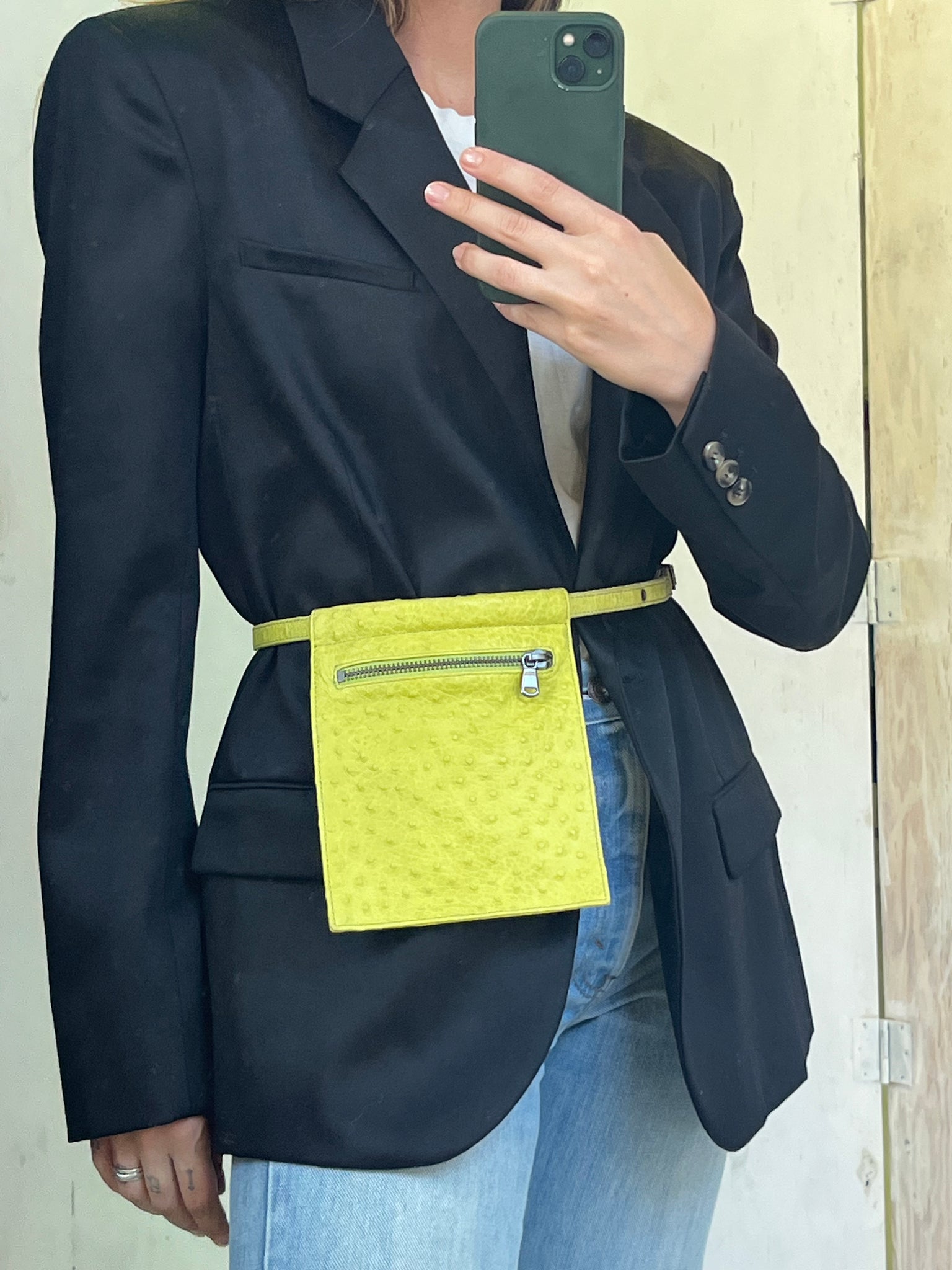 Ostrich leather belt bag