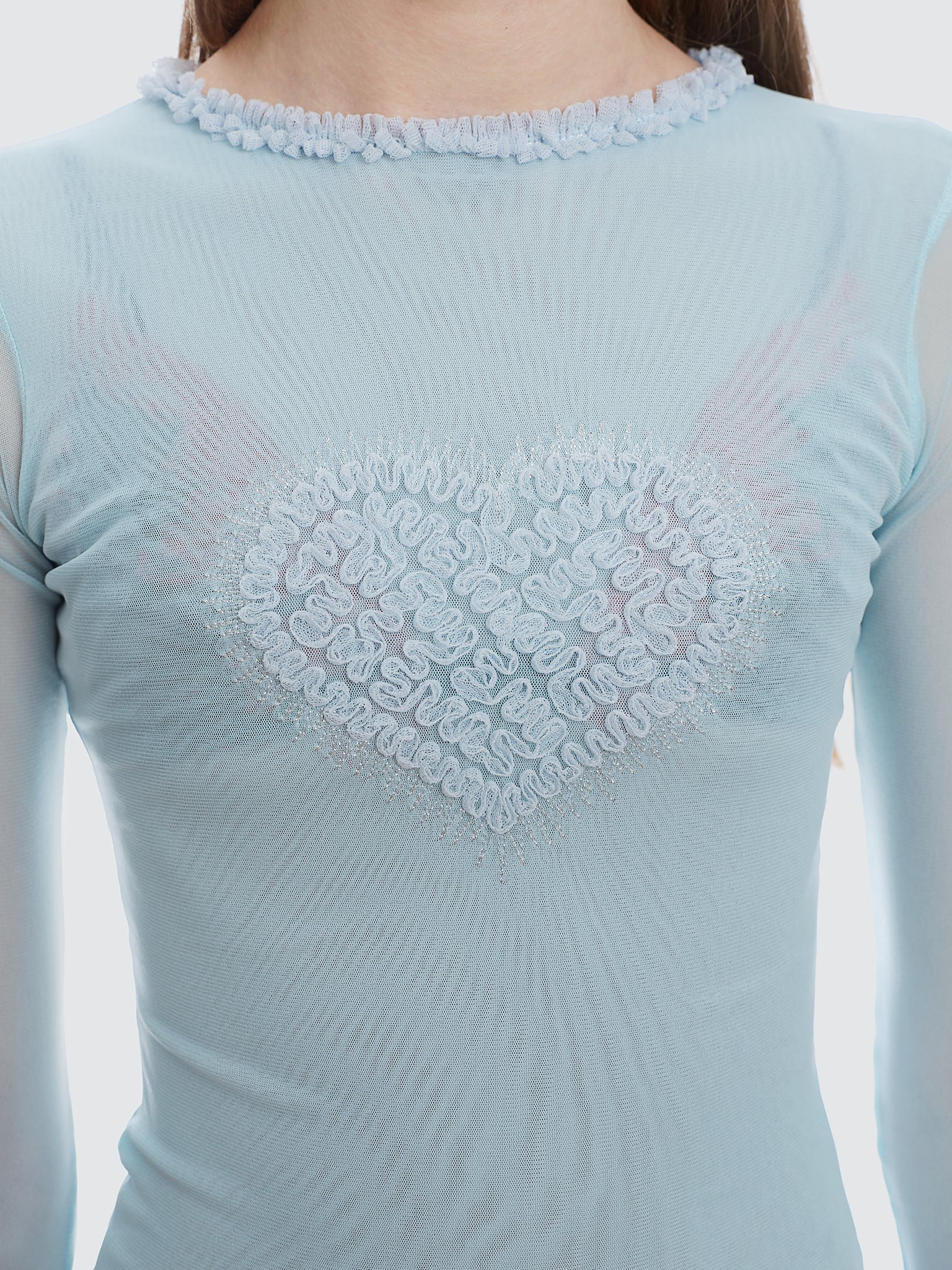 Nylon Mesh Heart Blouse