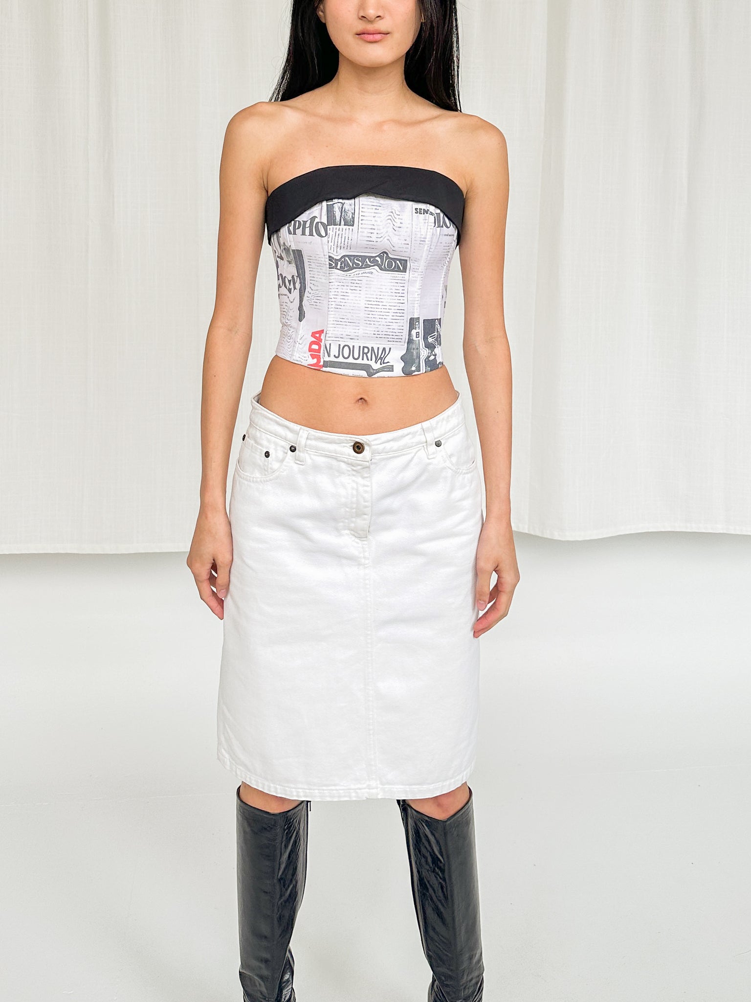 Miu Miu White Denim Midi Skirt (M-L)
